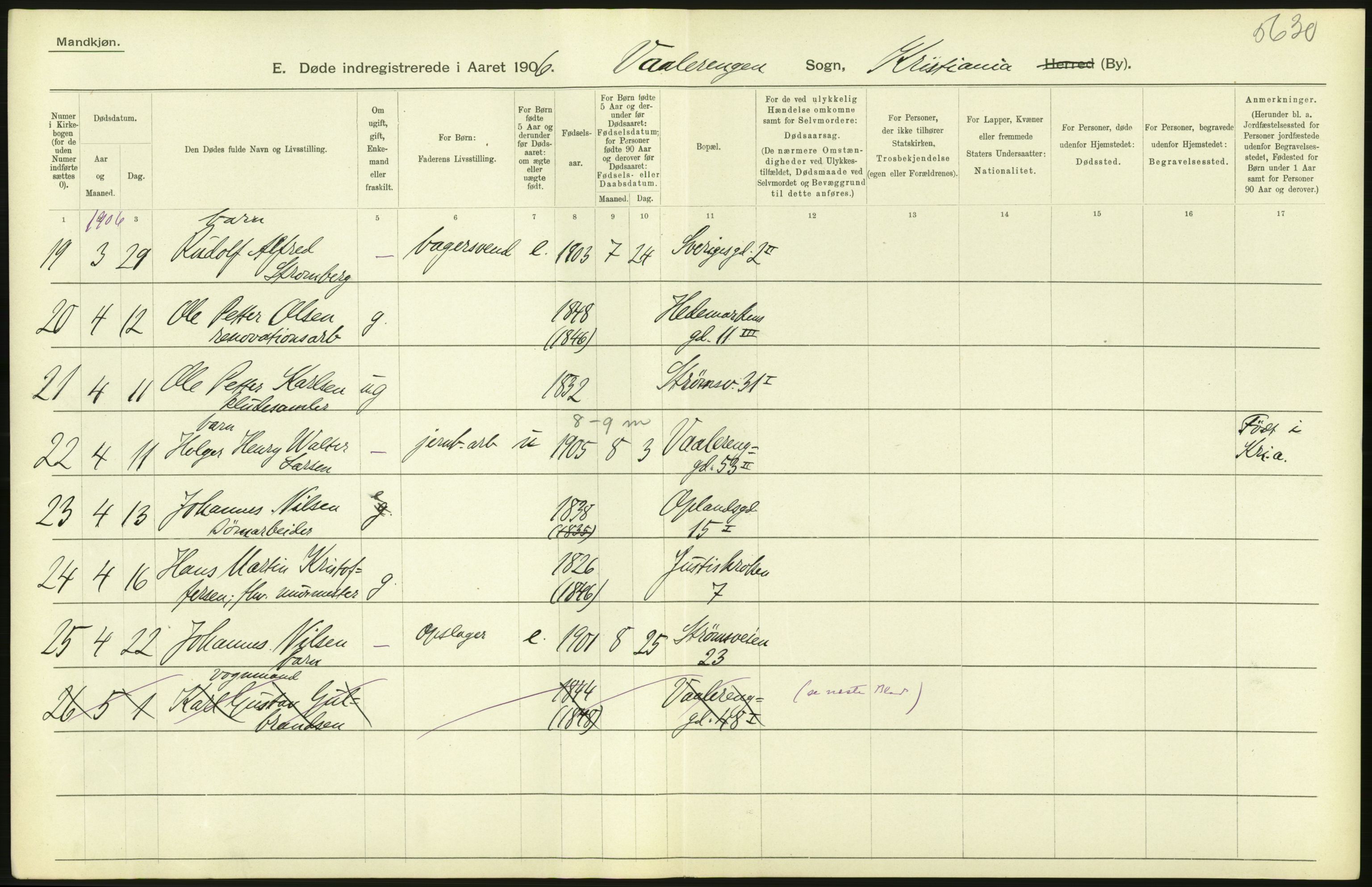 Statistisk sentralbyrå, Sosiodemografiske emner, Befolkning, AV/RA-S-2228/D/Df/Dfa/Dfad/L0009: Kristiania: Døde, 1906, s. 224