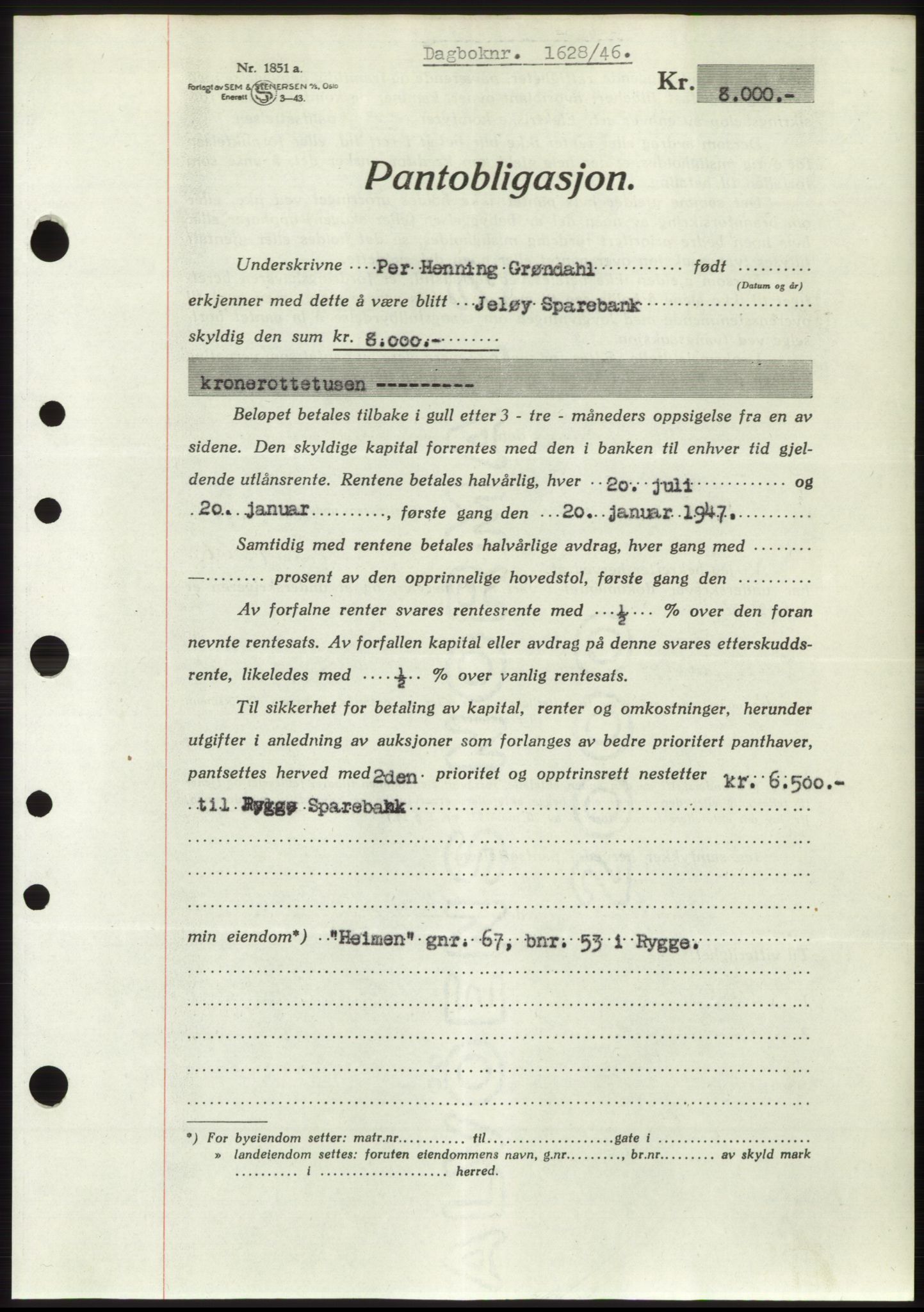 Moss sorenskriveri, SAO/A-10168: Pantebok nr. B15, 1946-1946, Dagboknr: 1628/1946