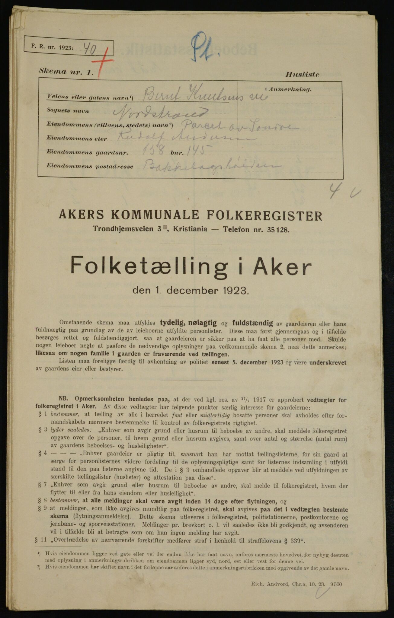 , Kommunal folketelling 1.12.1923 for Aker, 1923, s. 36843