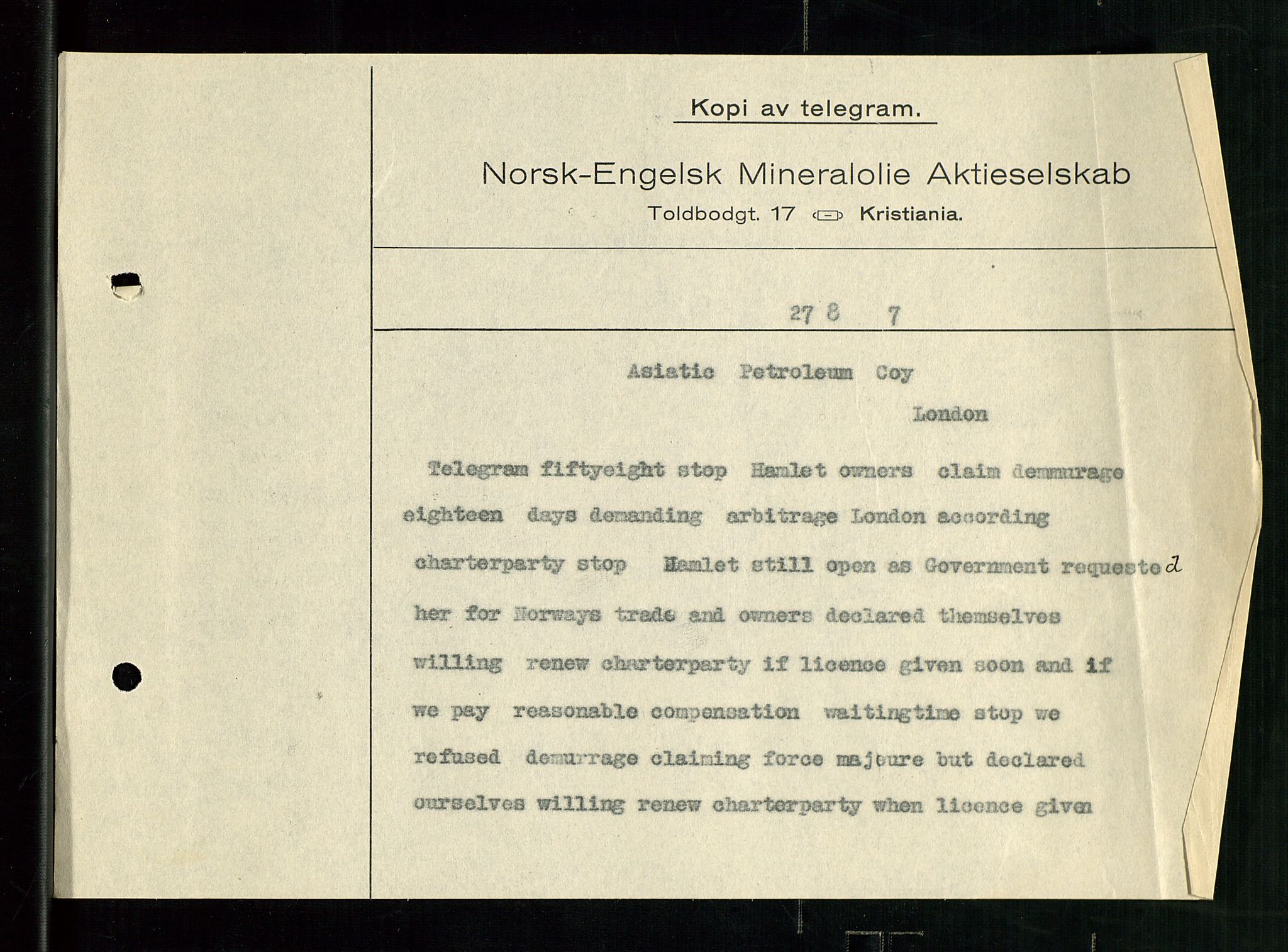 Pa 1521 - A/S Norske Shell, AV/SAST-A-101915/E/Ea/Eaa/L0001: Sjefskorrespondanse, 1917, s. 155