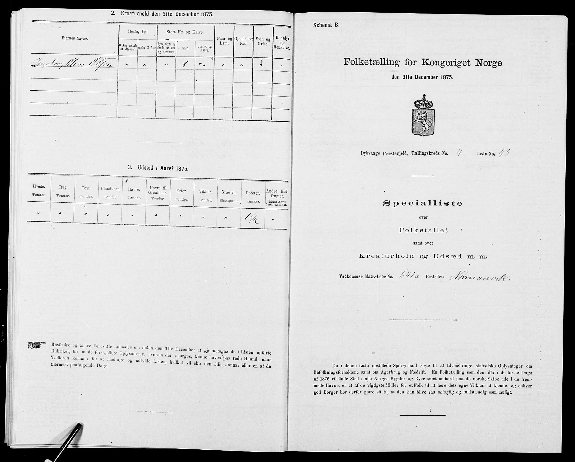 SAK, Folketelling 1875 for 0915P Dypvåg prestegjeld, 1875, s. 519