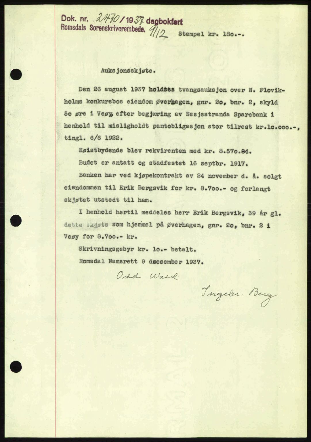 Romsdal sorenskriveri, SAT/A-4149/1/2/2C: Pantebok nr. A4, 1937-1938, Dagboknr: 2470/1937
