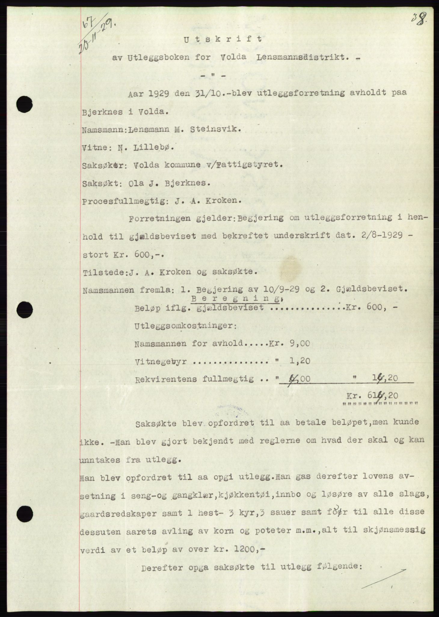Søre Sunnmøre sorenskriveri, SAT/A-4122/1/2/2C/L0050: Pantebok nr. 44, 1929-1930, Tingl.dato: 23.11.1929