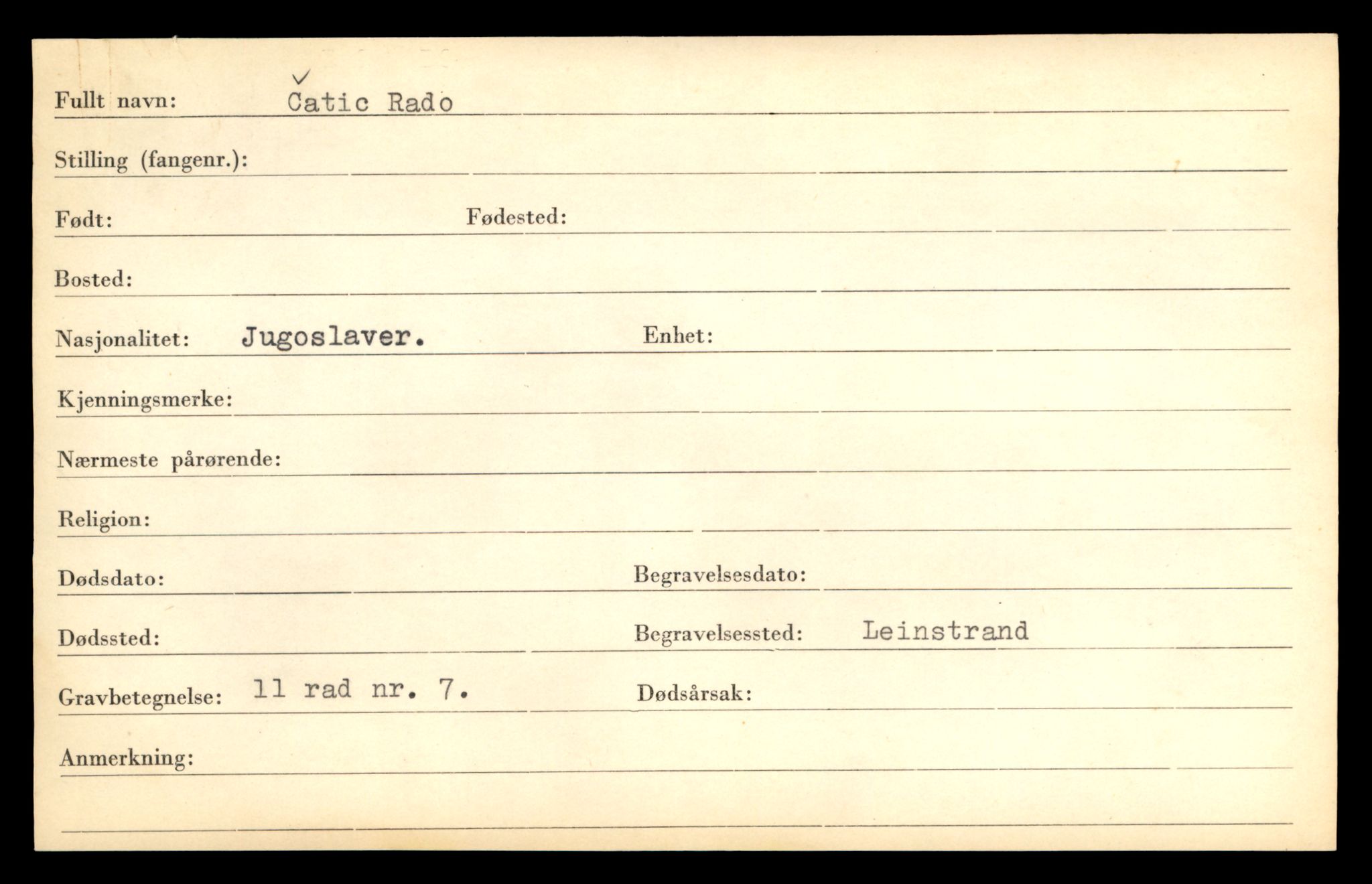 Distriktskontoret for krigsgraver, SAT/A-5030/E/L0005: Kasett/kartotek over falne Britiske og tyske solater, samt andre nasjoners krigsgraver, 1945, s. 125