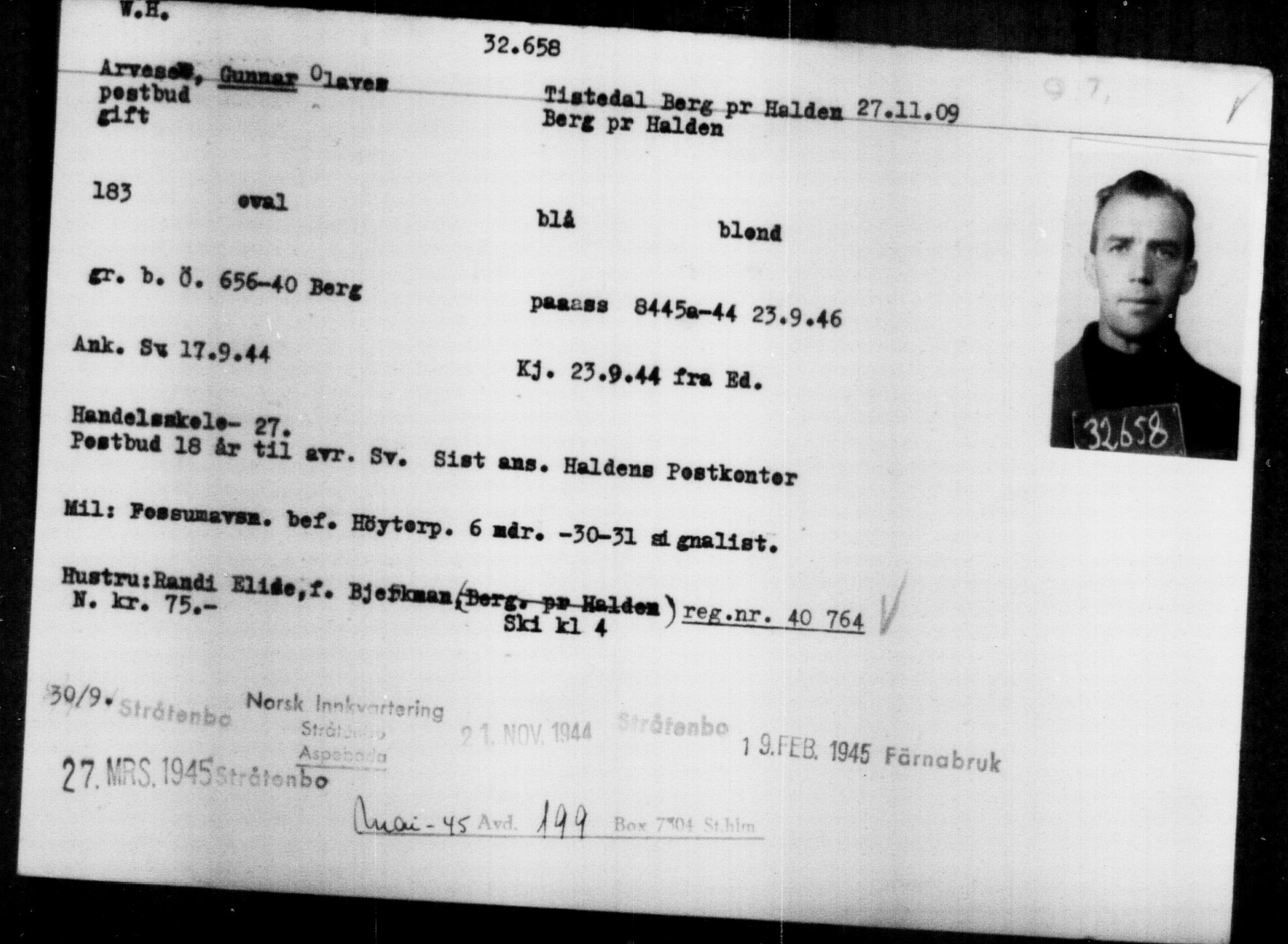 Utenriksstasjonene, Legasjonen i Stockholm, Flyktningkontoret, AV/RA-S-6753/V/Va/L0013: Kjesäterkartoteket, flyktninger med registreringsnr. 31500-34731, 1940-1945, s. 1221