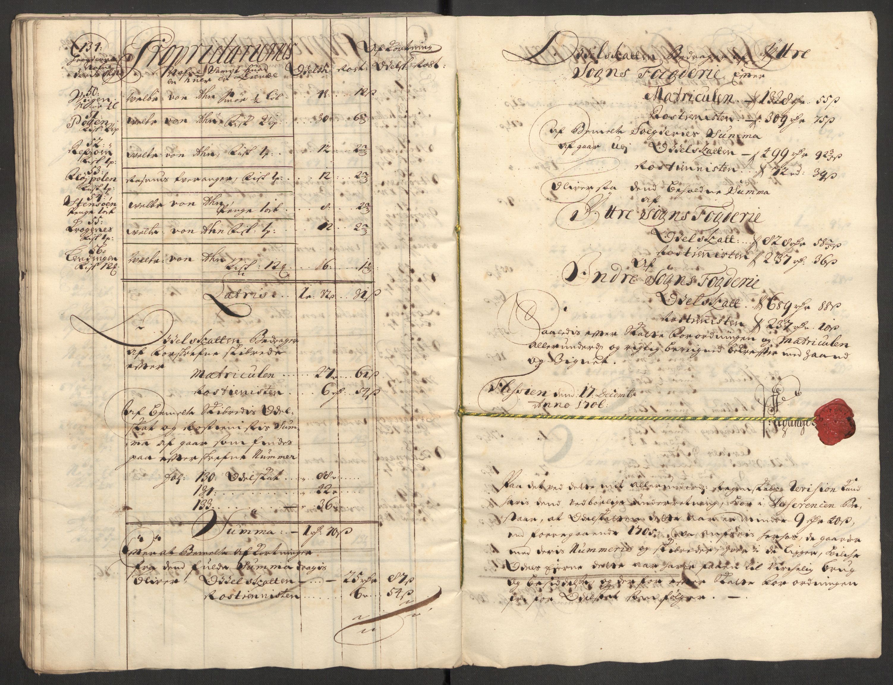 Rentekammeret inntil 1814, Reviderte regnskaper, Fogderegnskap, RA/EA-4092/R52/L3314: Fogderegnskap Sogn, 1705-1707, s. 303