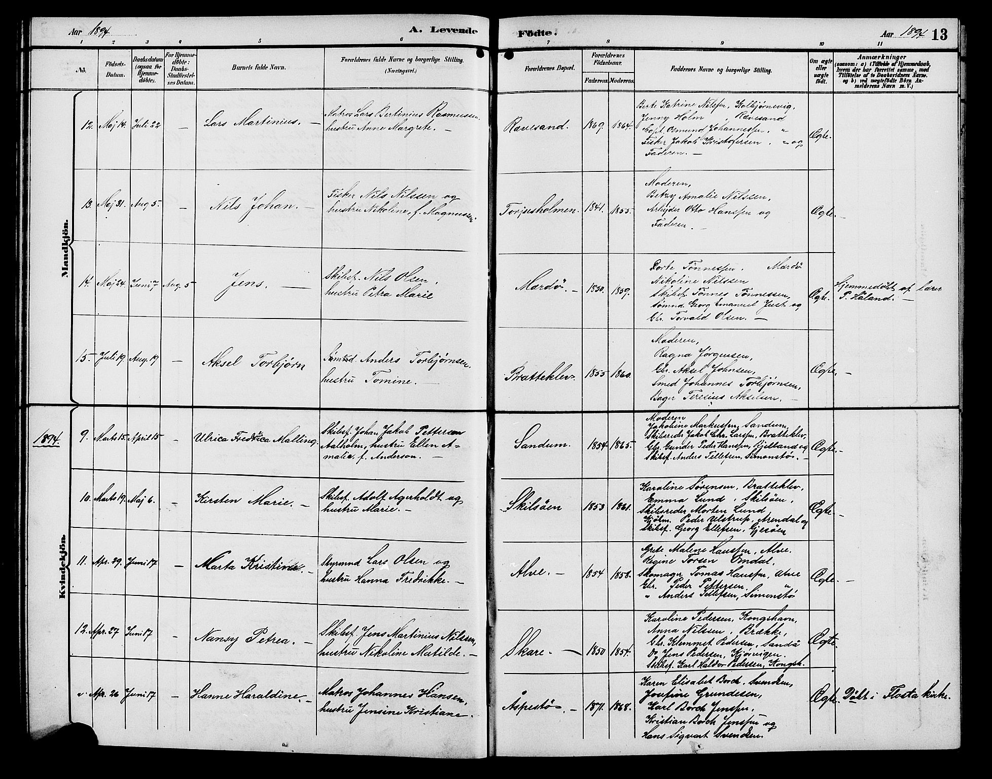 Tromøy sokneprestkontor, AV/SAK-1111-0041/F/Fb/L0006: Klokkerbok nr. B 6, 1892-1907, s. 13