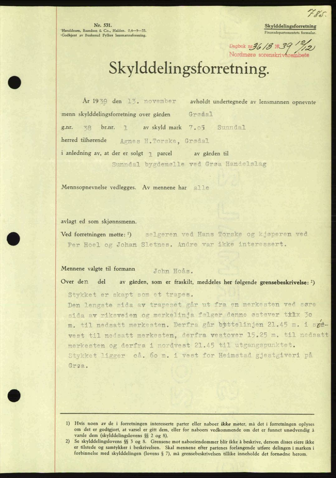 Nordmøre sorenskriveri, SAT/A-4132/1/2/2Ca: Pantebok nr. A87, 1939-1940, Dagboknr: 3618/1939