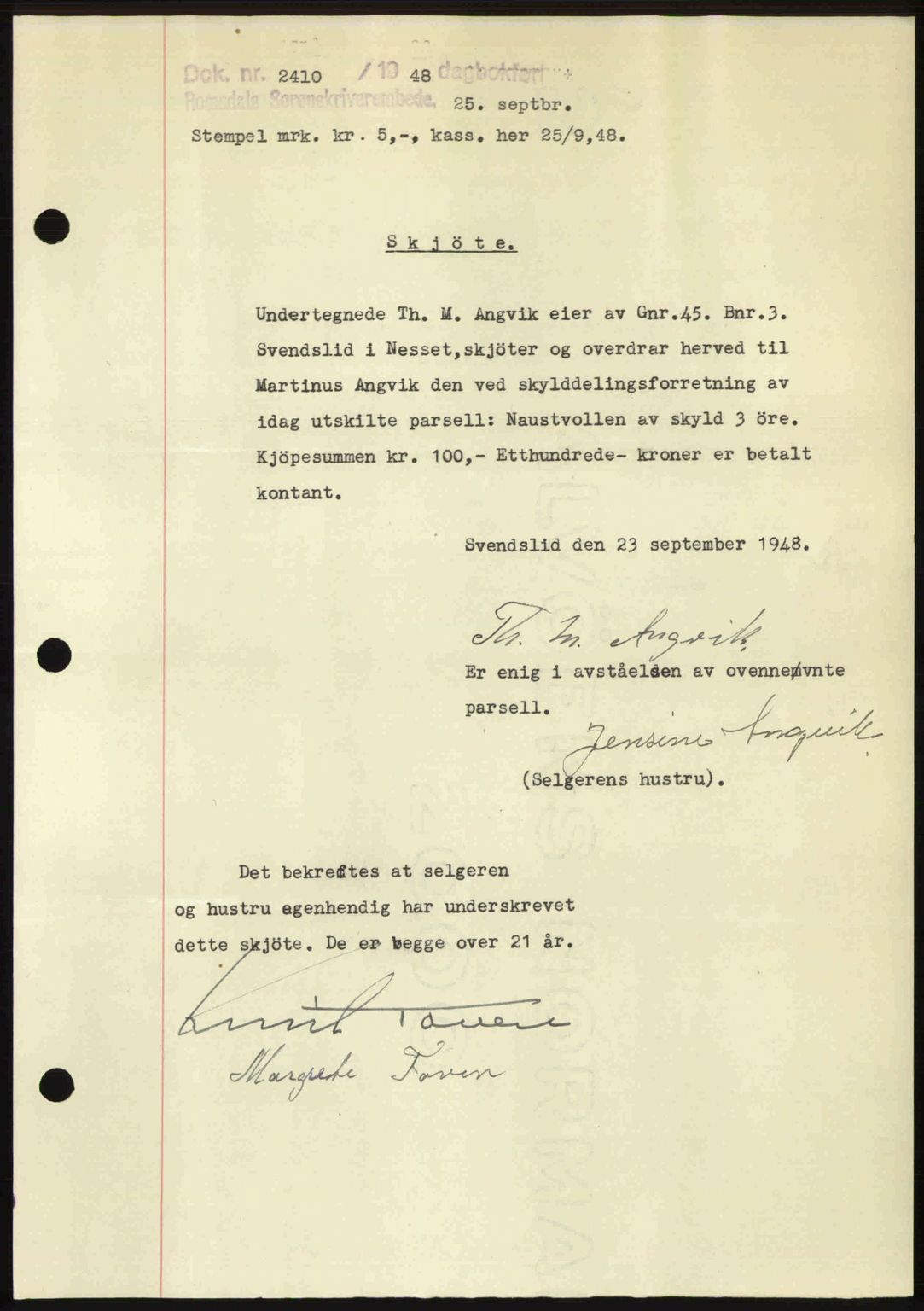 Romsdal sorenskriveri, SAT/A-4149/1/2/2C: Pantebok nr. A27, 1948-1948, Dagboknr: 2410/1948