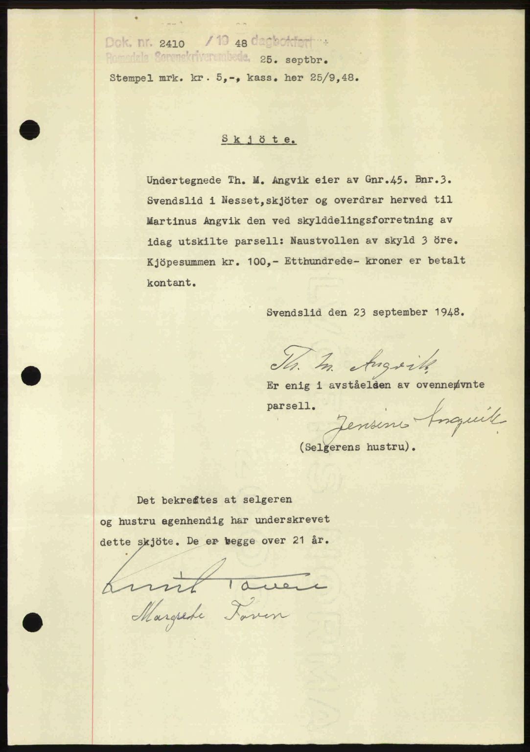 Romsdal sorenskriveri, AV/SAT-A-4149/1/2/2C: Pantebok nr. A27, 1948-1948, Dagboknr: 2410/1948