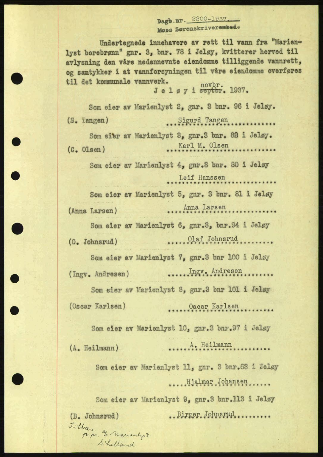 Moss sorenskriveri, SAO/A-10168: Pantebok nr. B4, 1937-1938, Dagboknr: 2200/1937