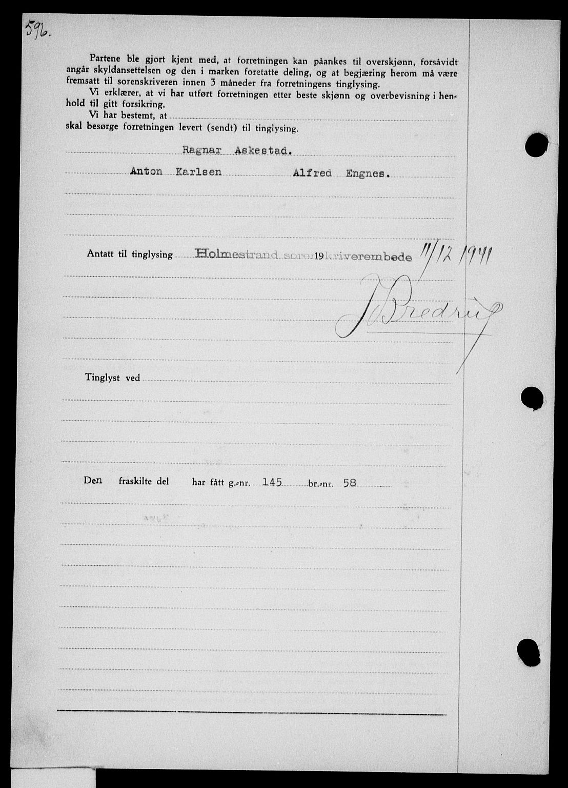 Holmestrand sorenskriveri, SAKO/A-67/G/Ga/Gaa/L0054: Pantebok nr. A-54, 1941-1942, Dagboknr: 2051/1941