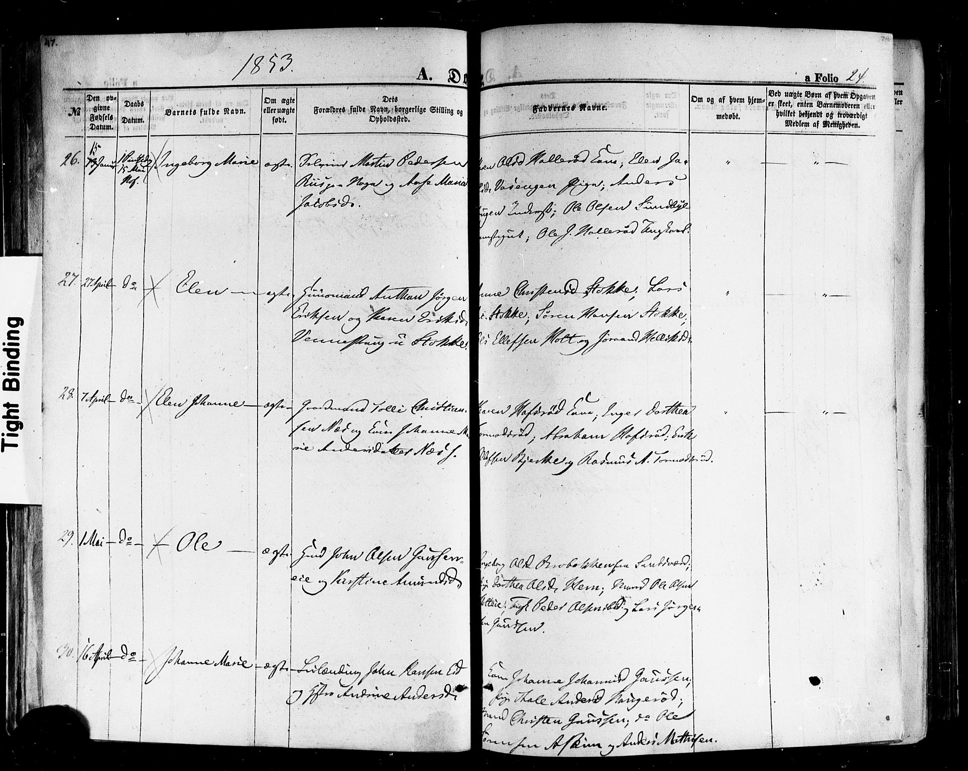 Hof kirkebøker, AV/SAKO-A-64/F/Fa/L0006: Ministerialbok nr. I 6, 1851-1877, s. 24