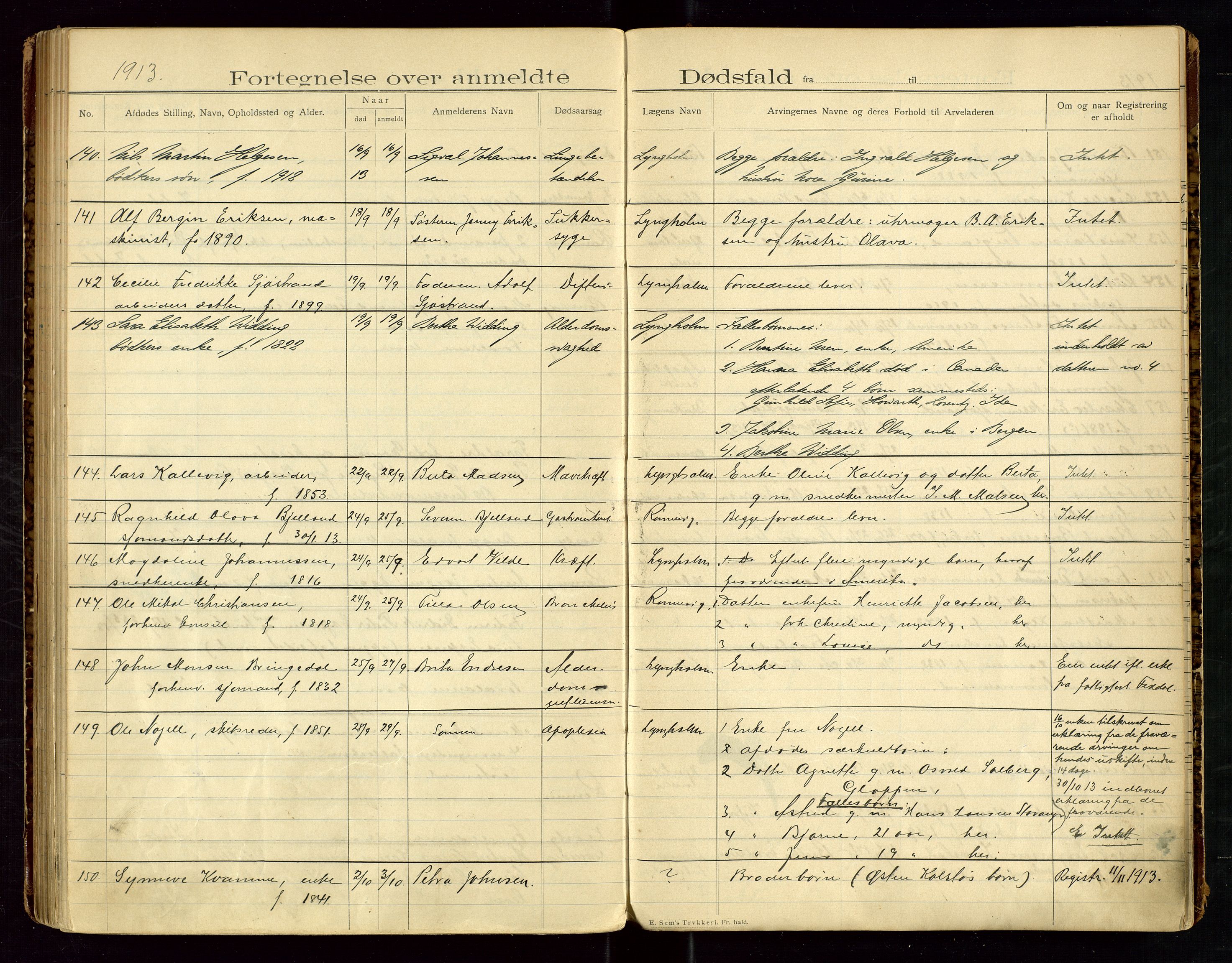 Haugesund tingrett, AV/SAST-A-101415/01/IV/IVJ/L0004: Dødsfallsprotokoll, 1907-1914