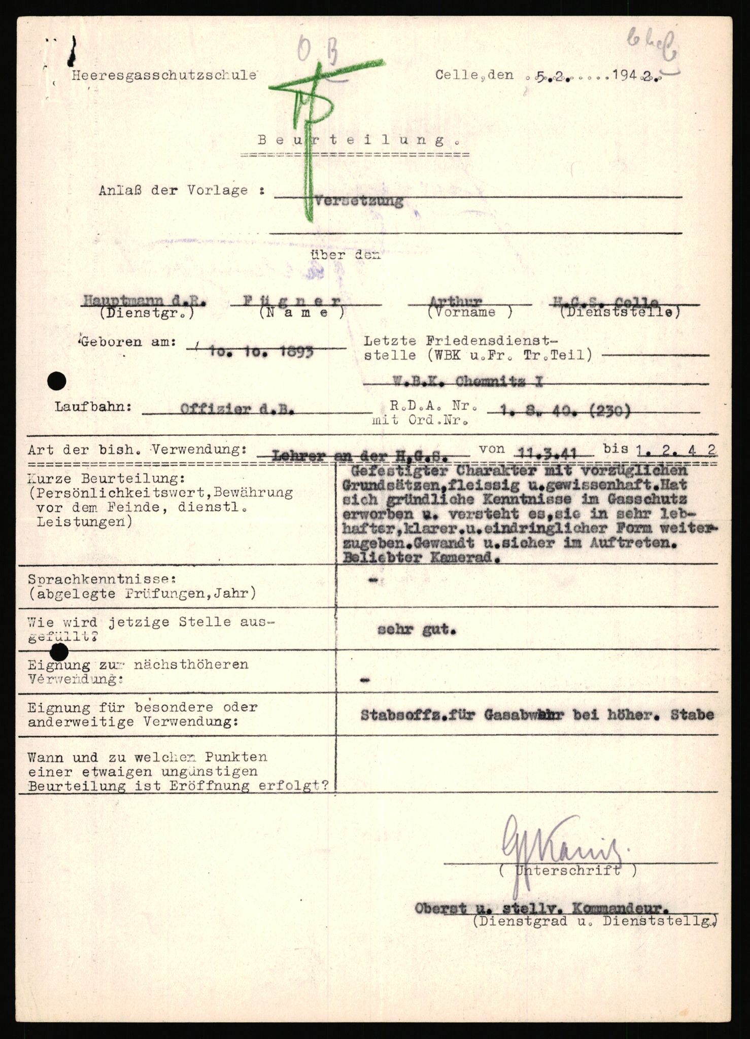 Forsvarets Overkommando. 2 kontor. Arkiv 11.4. Spredte tyske arkivsaker, AV/RA-RAFA-7031/D/Dar/Dara/L0018: Personalbøker, 1940-1945, s. 452