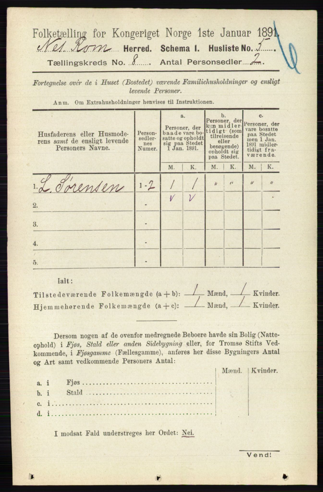 RA, Folketelling 1891 for 0236 Nes herred, 1891, s. 4485
