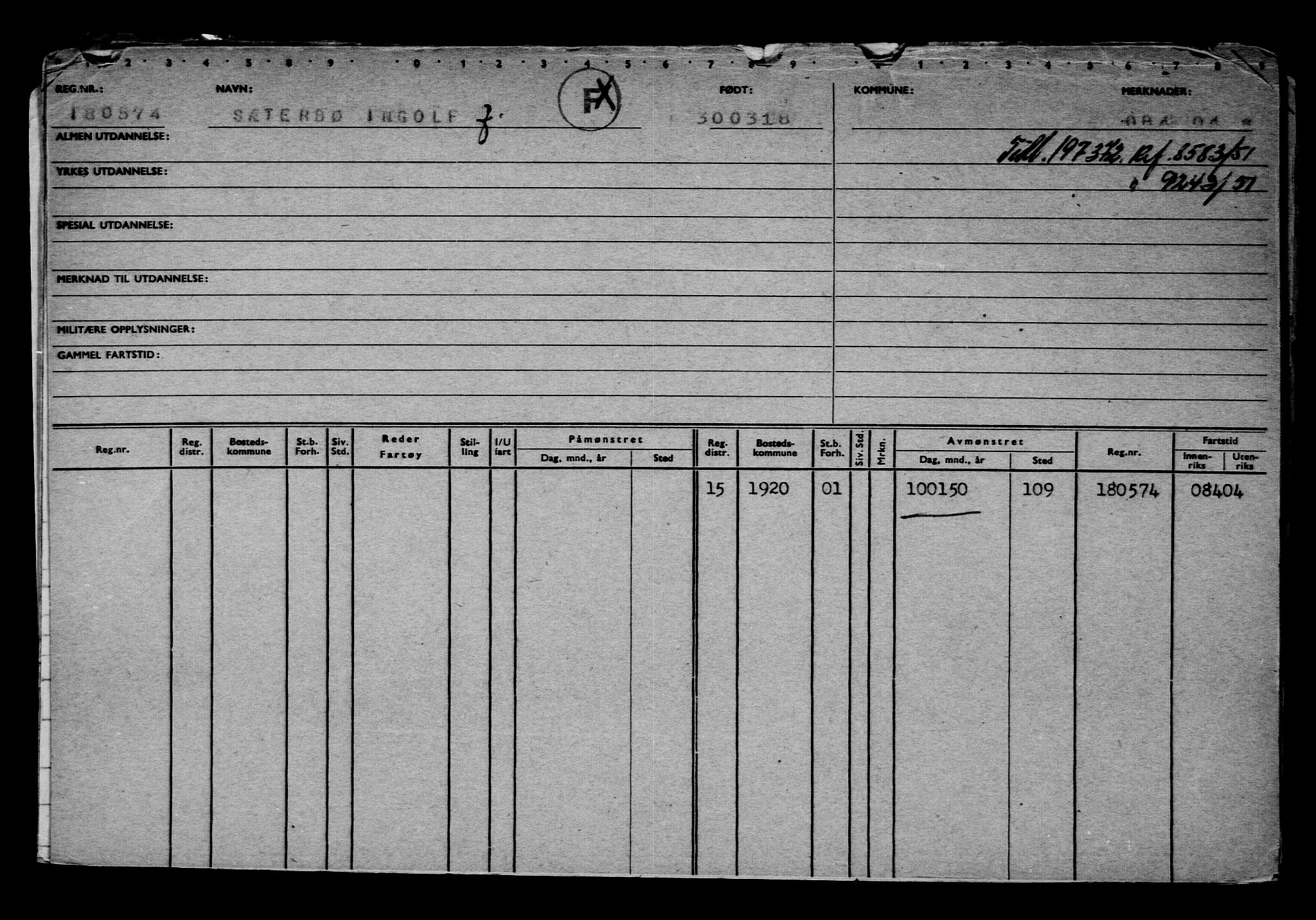 Direktoratet for sjømenn, RA/S-3545/G/Gb/L0156: Hovedkort, 1918, s. 725