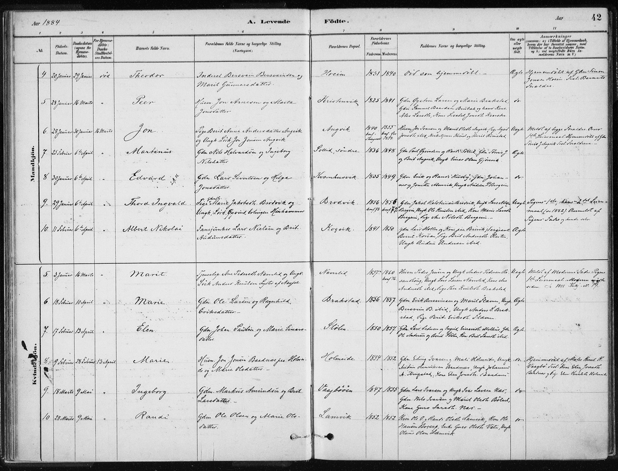 Ministerialprotokoller, klokkerbøker og fødselsregistre - Møre og Romsdal, SAT/A-1454/586/L0987: Ministerialbok nr. 586A13, 1879-1892, s. 42