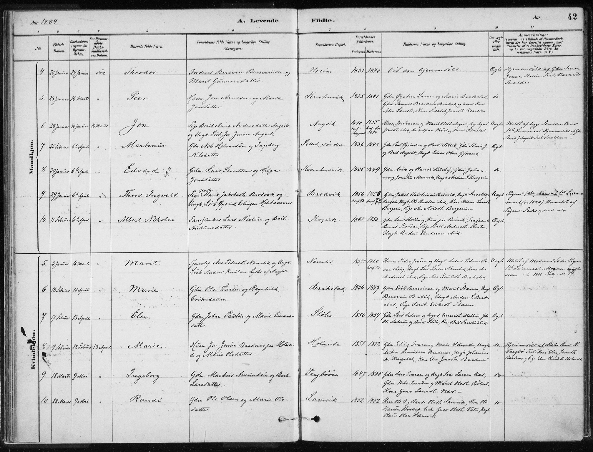 Ministerialprotokoller, klokkerbøker og fødselsregistre - Møre og Romsdal, AV/SAT-A-1454/586/L0987: Ministerialbok nr. 586A13, 1879-1892, s. 42