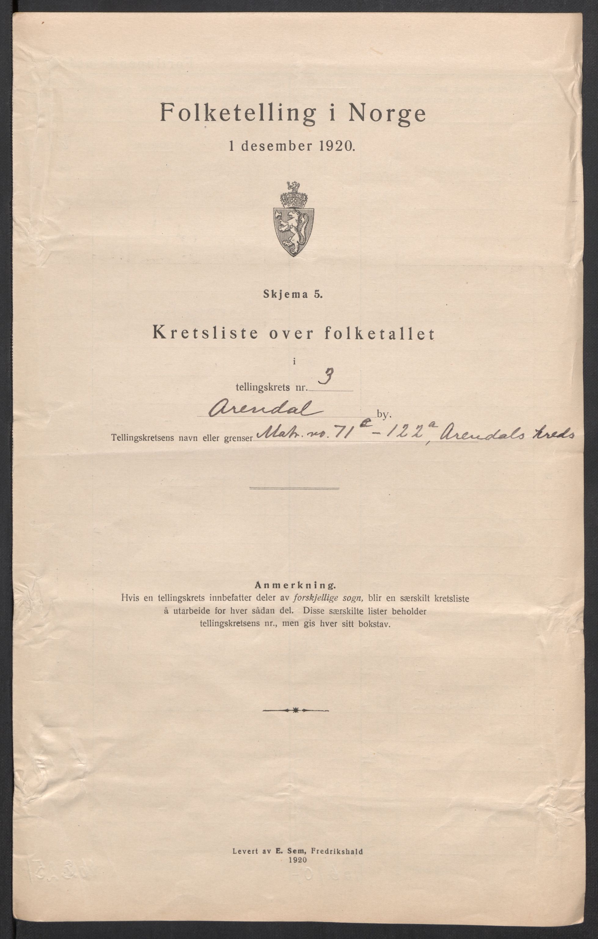 SAK, Folketelling 1920 for 0903 Arendal kjøpstad, 1920, s. 14