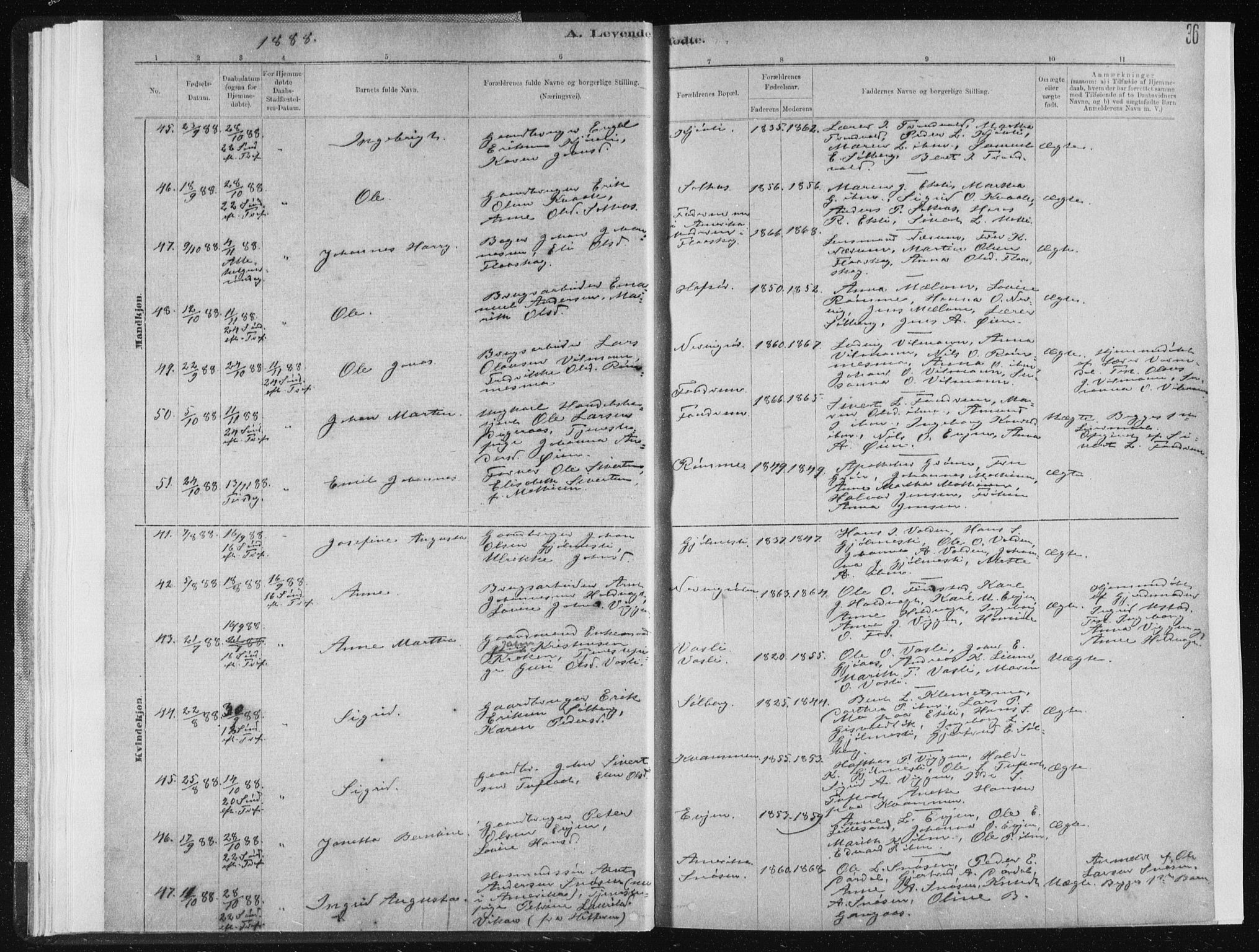 Ministerialprotokoller, klokkerbøker og fødselsregistre - Sør-Trøndelag, SAT/A-1456/668/L0818: Klokkerbok nr. 668C07, 1885-1898, s. 36