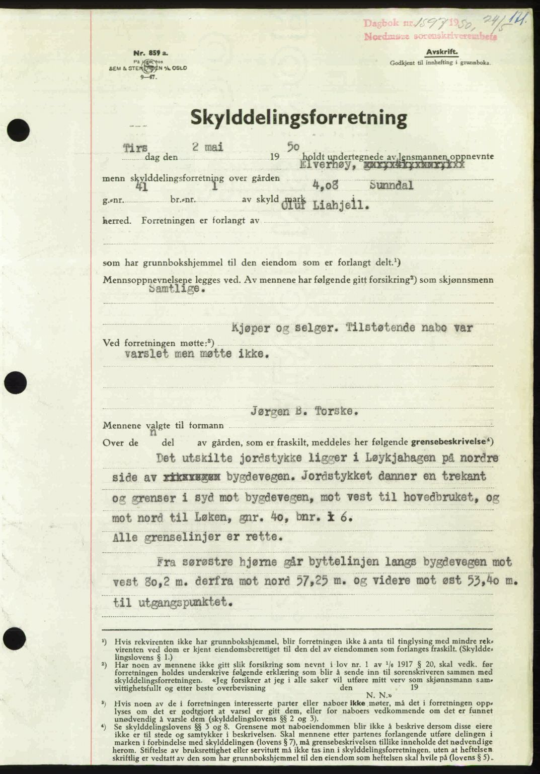 Nordmøre sorenskriveri, SAT/A-4132/1/2/2Ca: Pantebok nr. A115, 1950-1950, Dagboknr: 1597/1950