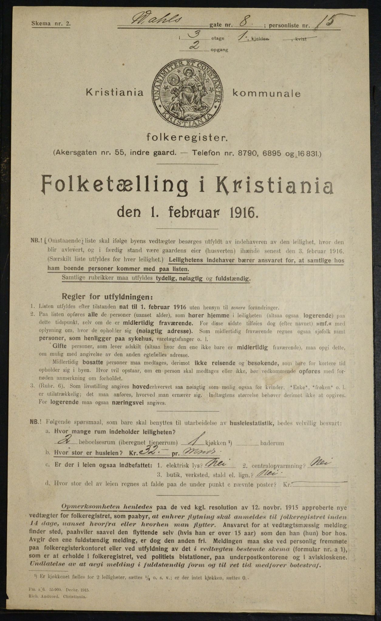 OBA, Kommunal folketelling 1.2.1916 for Kristiania, 1916, s. 125317