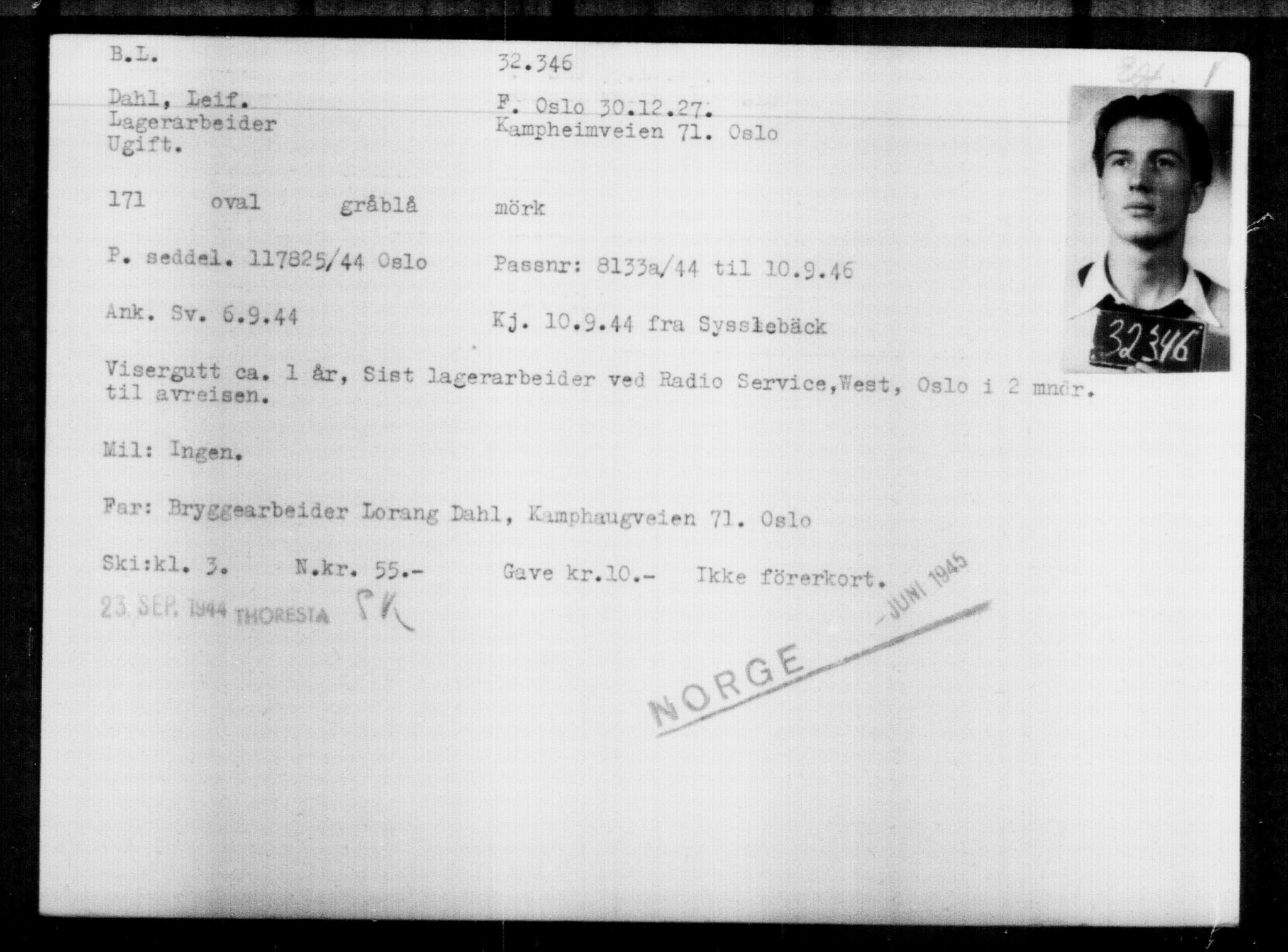 Utenriksstasjonene, Legasjonen i Stockholm, Flyktningkontoret, AV/RA-S-6753/V/Va/L0013: Kjesäterkartoteket, flyktninger med registreringsnr. 31500-34731, 1940-1945, s. 895