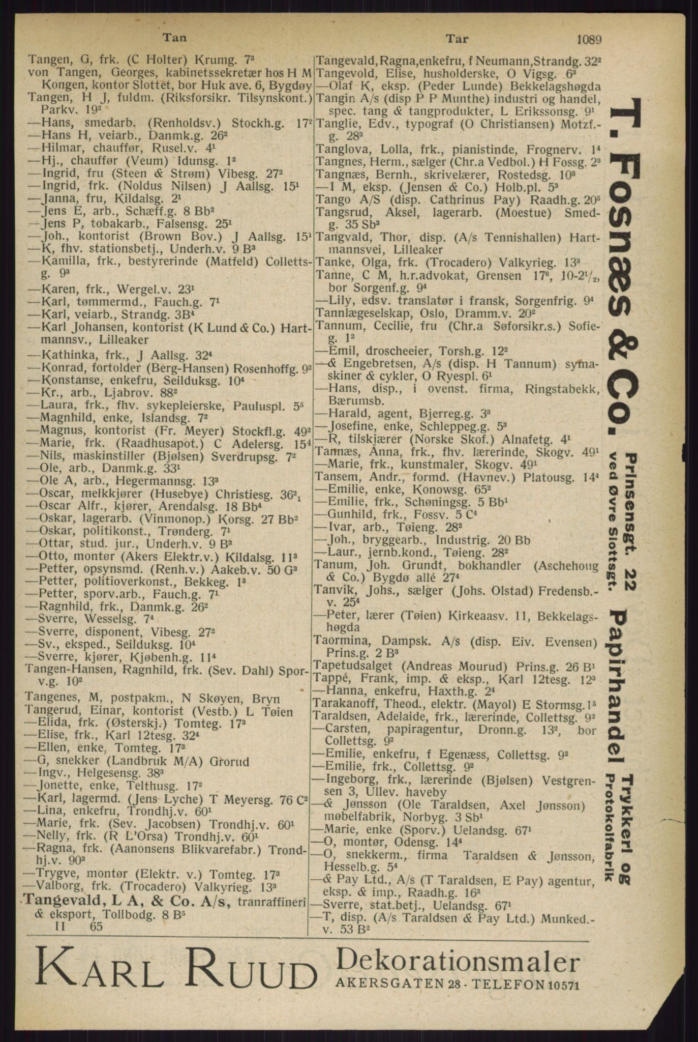 Kristiania/Oslo adressebok, PUBL/-, 1927, s. 1089