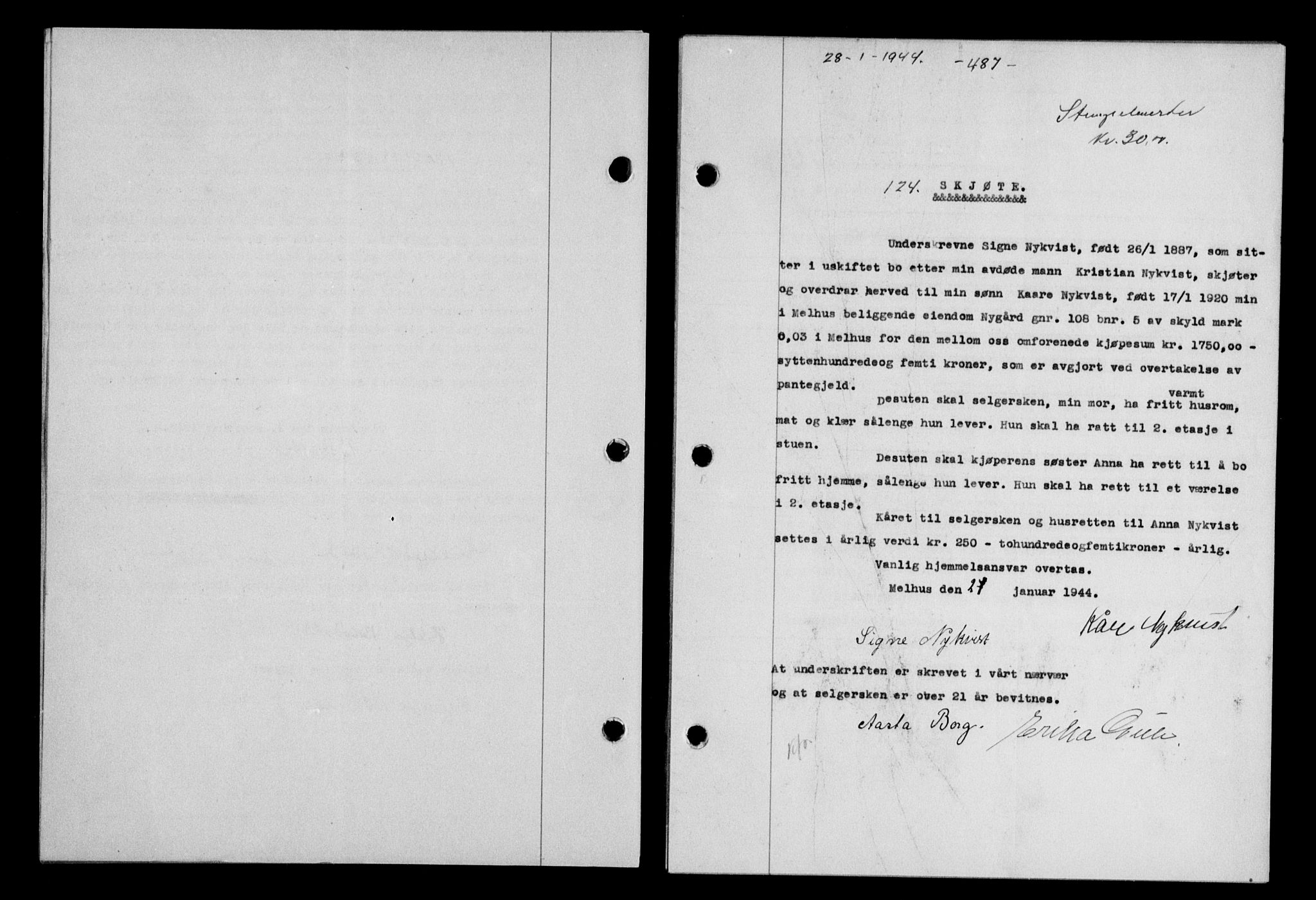 Gauldal sorenskriveri, SAT/A-0014/1/2/2C/L0057: Pantebok nr. 62, 1943-1944, Dagboknr: 124/1944