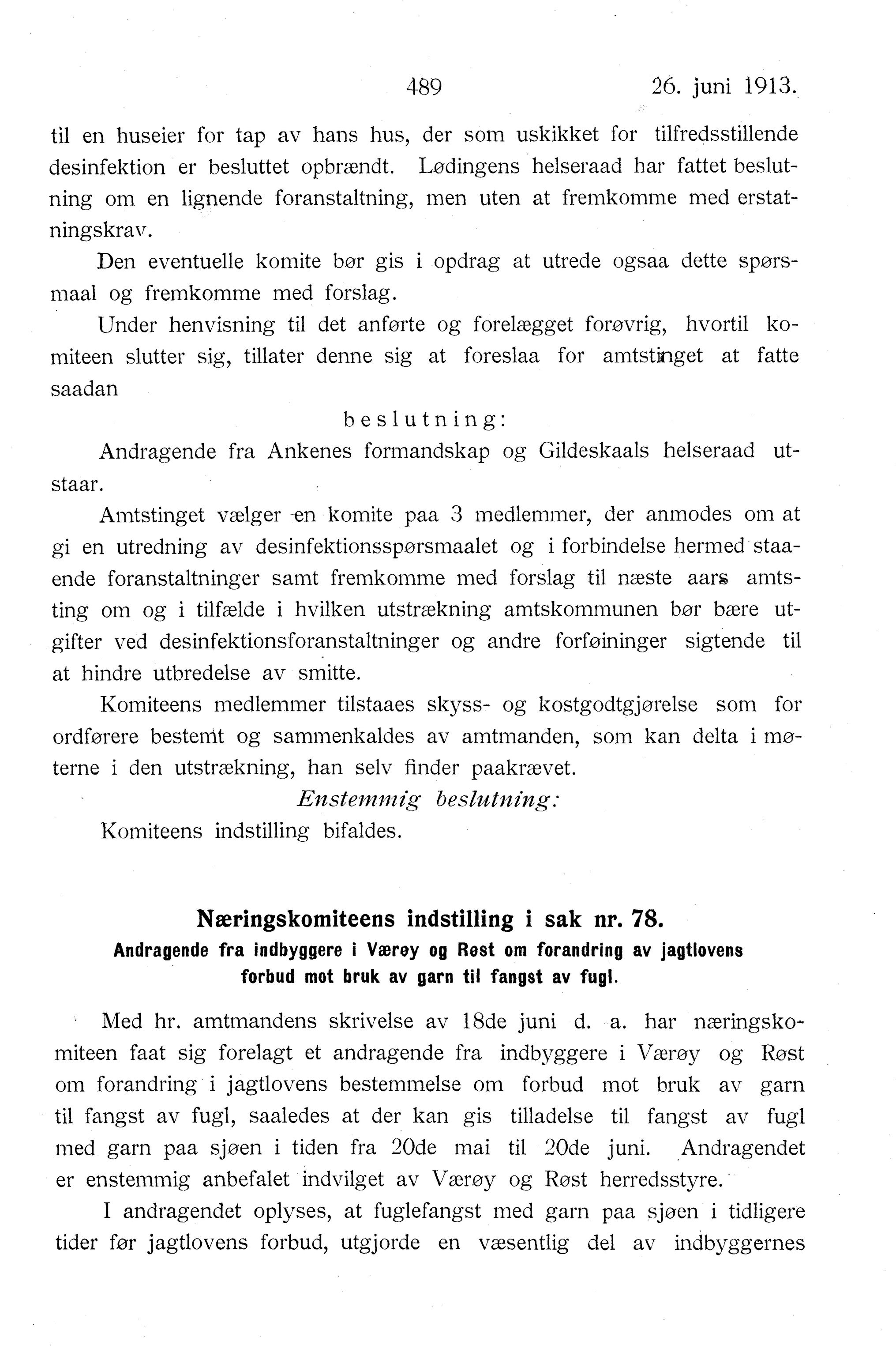 Nordland Fylkeskommune. Fylkestinget, AIN/NFK-17/176/A/Ac/L0036: Fylkestingsforhandlinger 1913, 1913