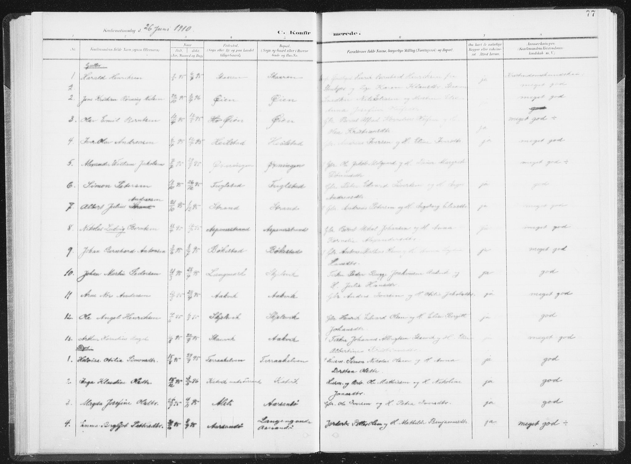 Ministerialprotokoller, klokkerbøker og fødselsregistre - Nordland, SAT/A-1459/810/L0153: Ministerialbok nr. 810A12, 1899-1914, s. 77