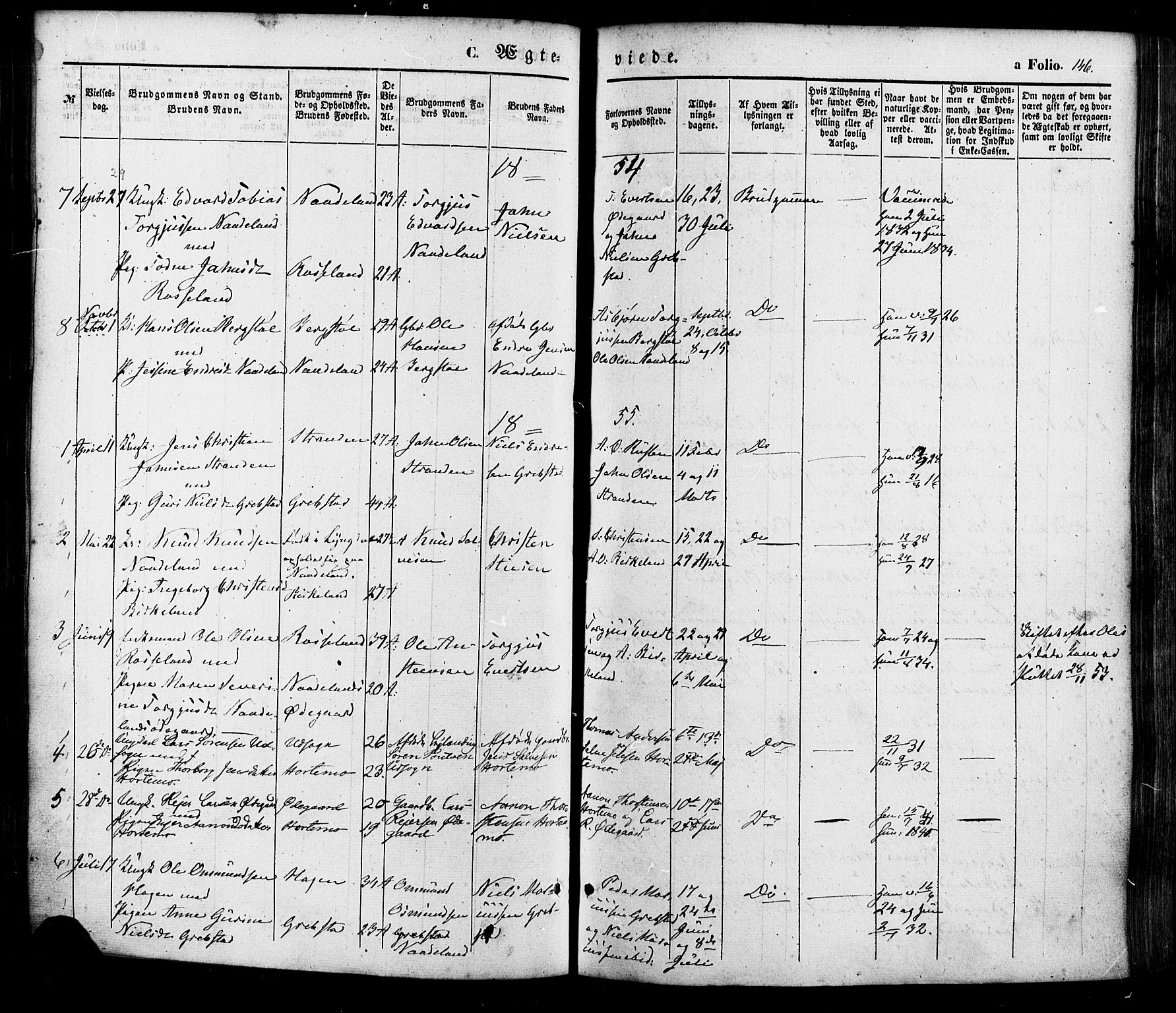 Søgne sokneprestkontor, AV/SAK-1111-0037/F/Fa/Faa/L0002: Ministerialbok nr. A 2, 1854-1882, s. 146