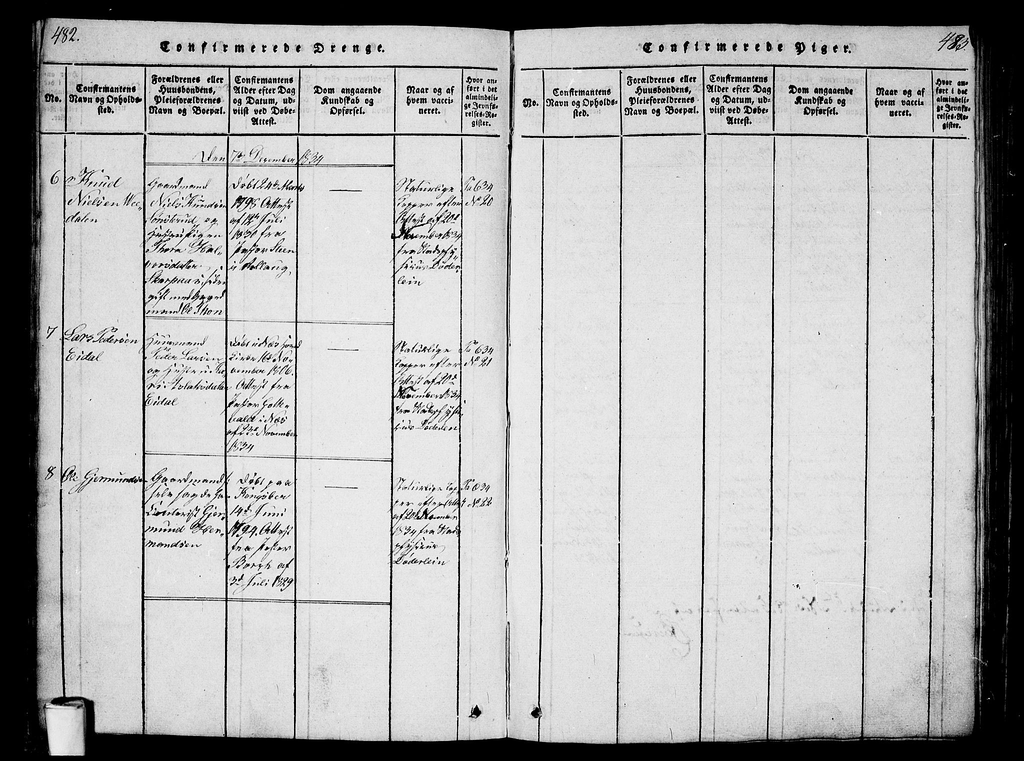Kristiania tukthusprest Kirkebøker, AV/SAO-A-10881/G/Ga/L0001: Klokkerbok nr. 1, 1818-1857, s. 482-483