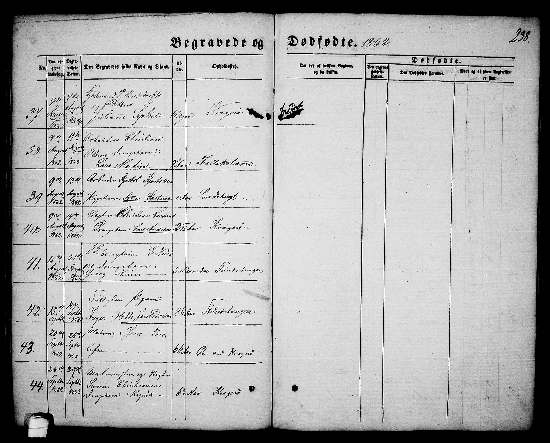 Kragerø kirkebøker, AV/SAKO-A-278/G/Ga/L0004: Klokkerbok nr. 4, 1853-1865, s. 238