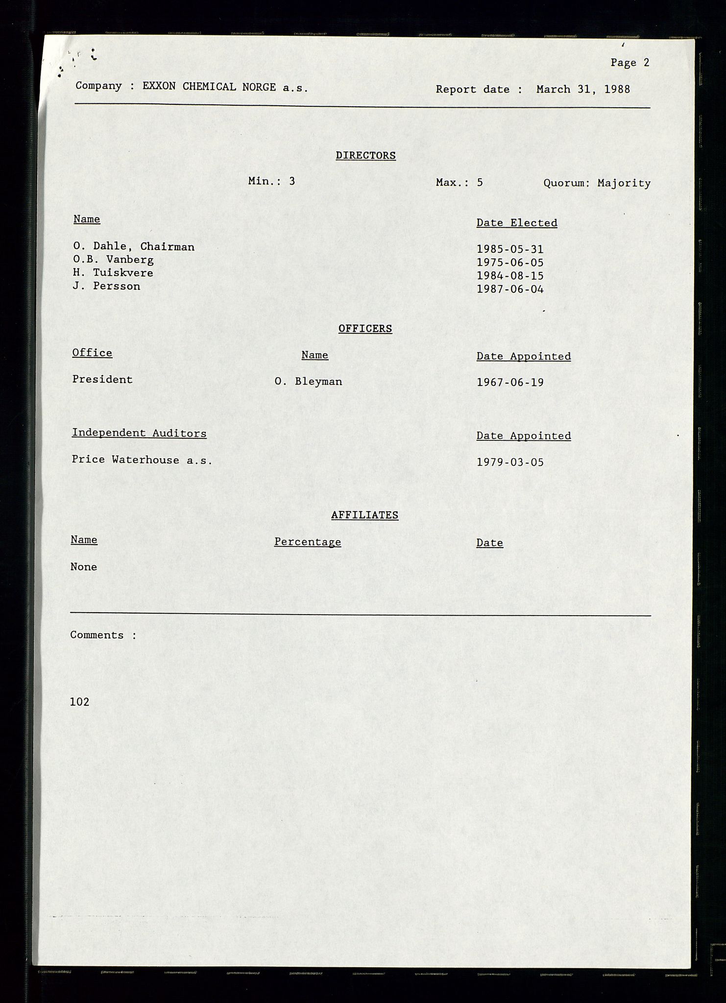 PA 1538 - Exxon Chemical Norge A/S, AV/SAST-A-101958/A/Aa/L0002/0001: Styredokumenter / Halvårsrapporter 1983-1984, Generalforsamling, Styremøter og halvårsrapporter 1985-1988, 1983-1988