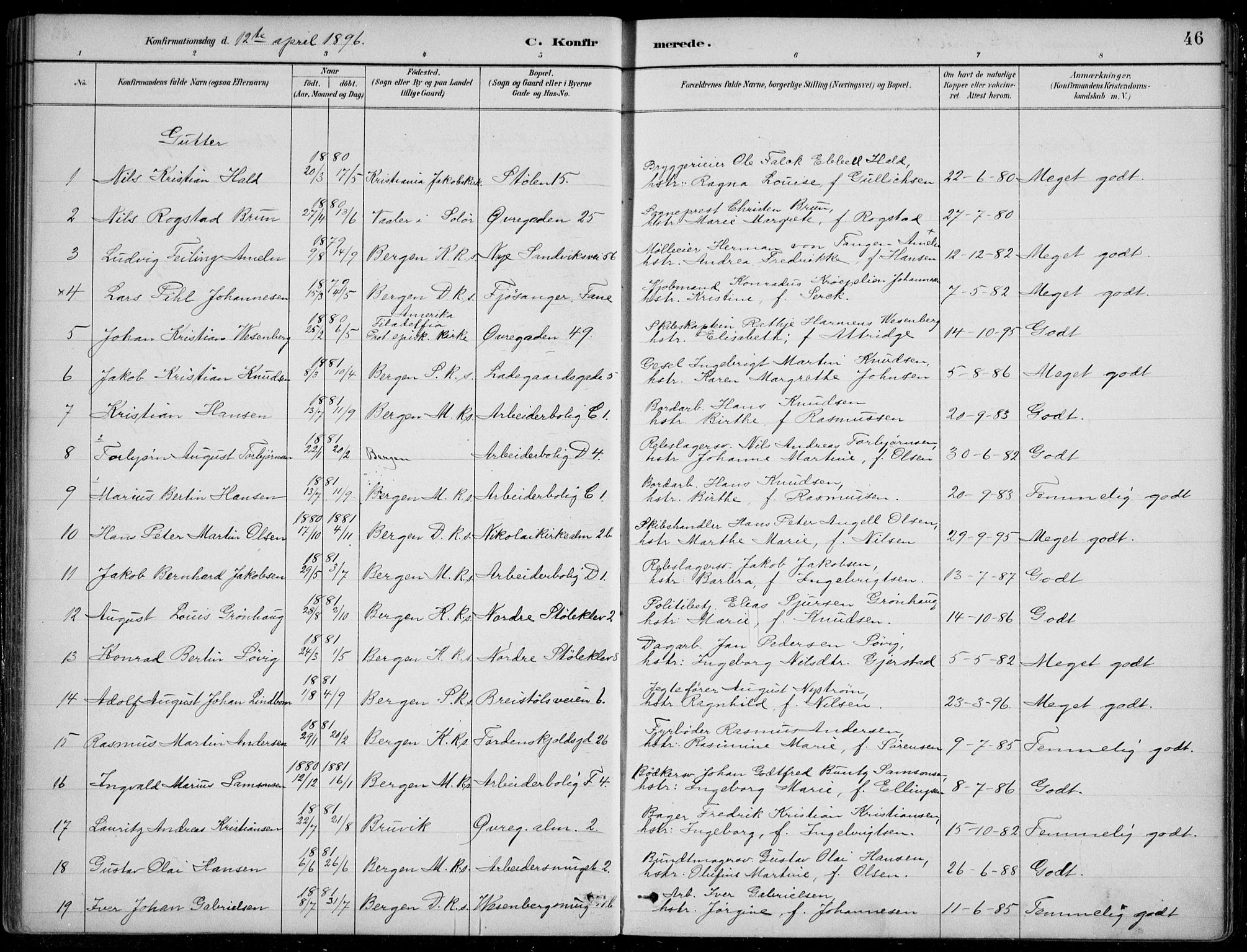 Mariakirken Sokneprestembete, AV/SAB-A-76901/H/Hab/L0008: Klokkerbok nr. A 8, 1889-1908, s. 46
