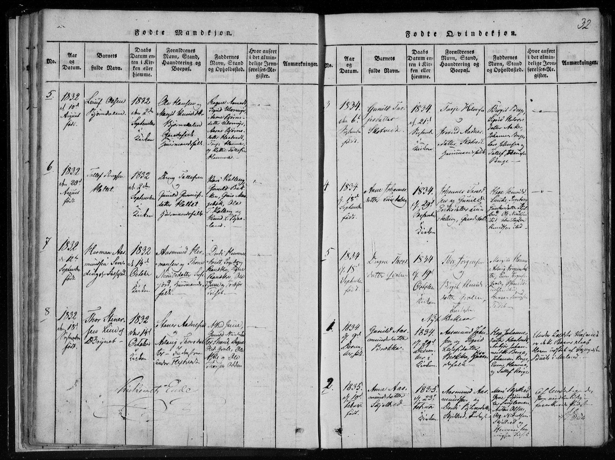 Lårdal kirkebøker, SAKO/A-284/F/Fa/L0005: Ministerialbok nr. I 5, 1815-1860, s. 32