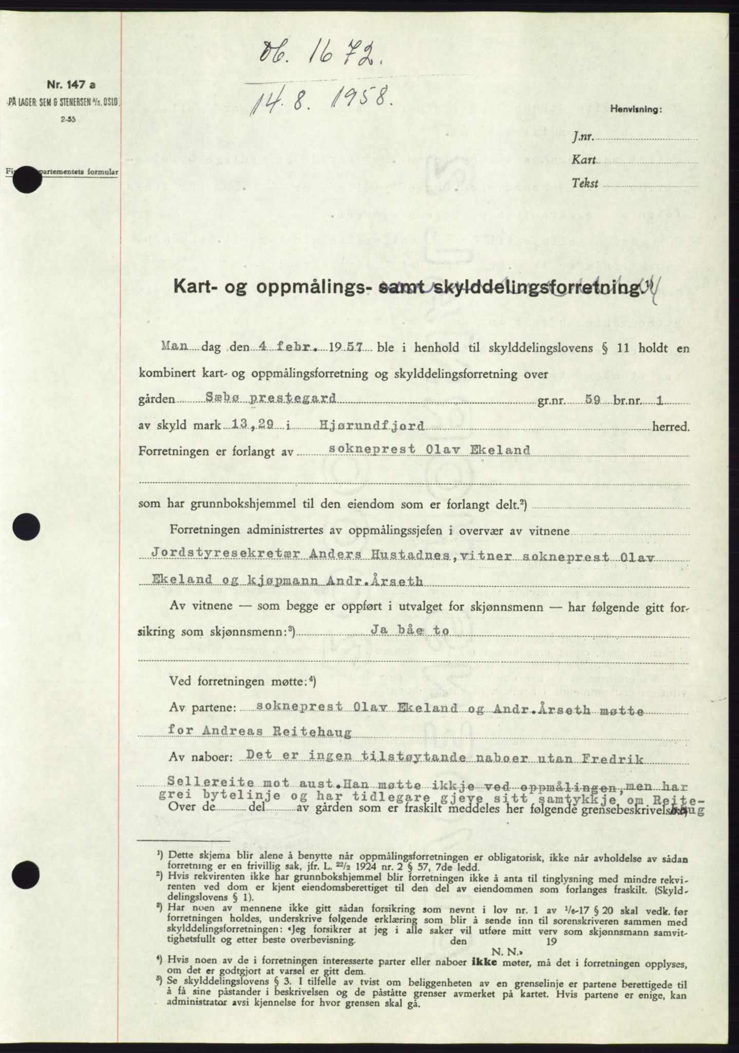 Søre Sunnmøre sorenskriveri, AV/SAT-A-4122/1/2/2C/L0110: Pantebok nr. 36A, 1958-1958, Dagboknr: 1672/1958