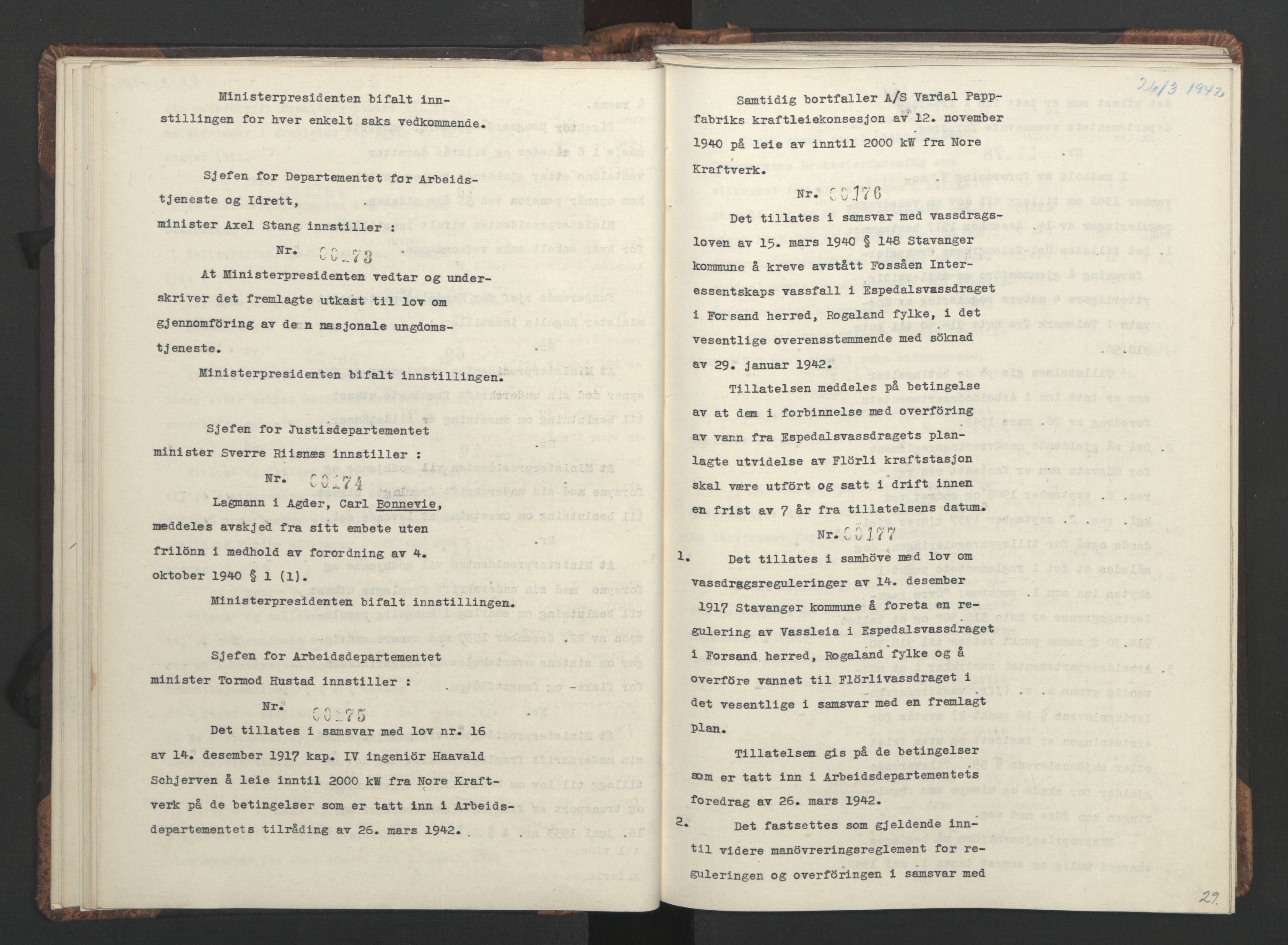 NS-administrasjonen 1940-1945 (Statsrådsekretariatet, de kommisariske statsråder mm), RA/S-4279/D/Da/L0001: Beslutninger og tillegg (1-952 og 1-32), 1942, s. 32