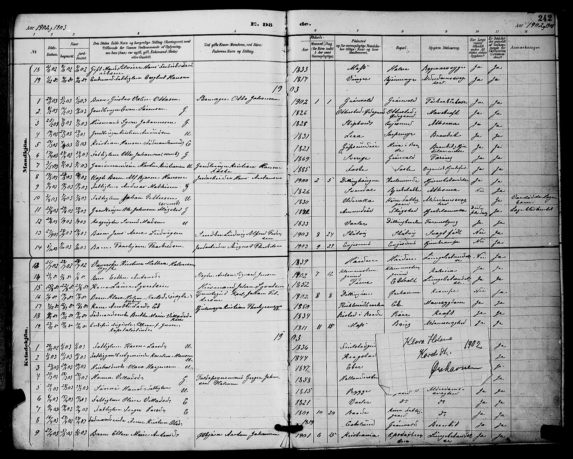 Rygge prestekontor Kirkebøker, AV/SAO-A-10084b/G/Ga/L0002: Klokkerbok nr. 2, 1887-1905, s. 242