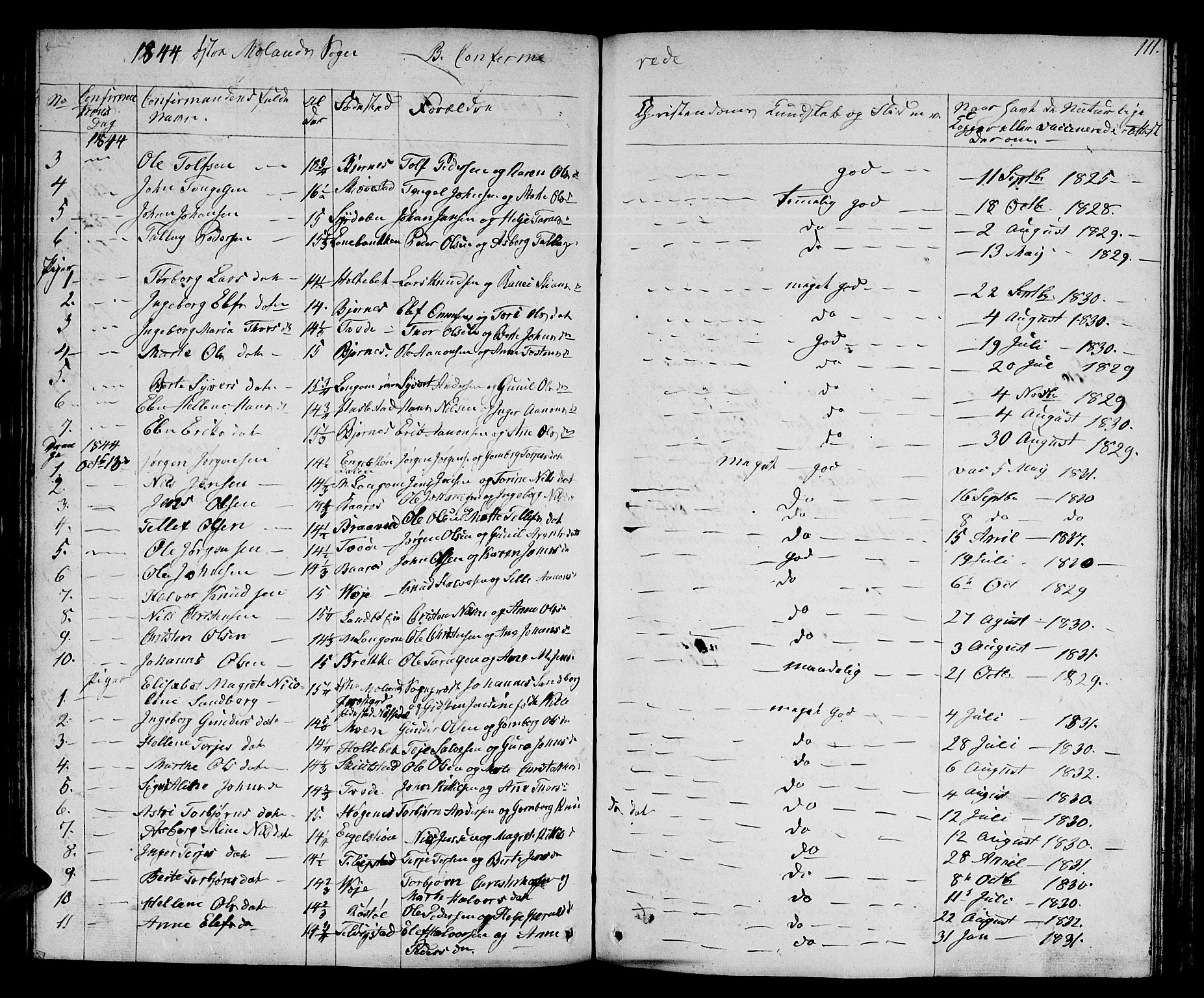Austre Moland sokneprestkontor, AV/SAK-1111-0001/F/Fb/Fba/L0001: Klokkerbok nr. B 1, 1842-1868, s. 111