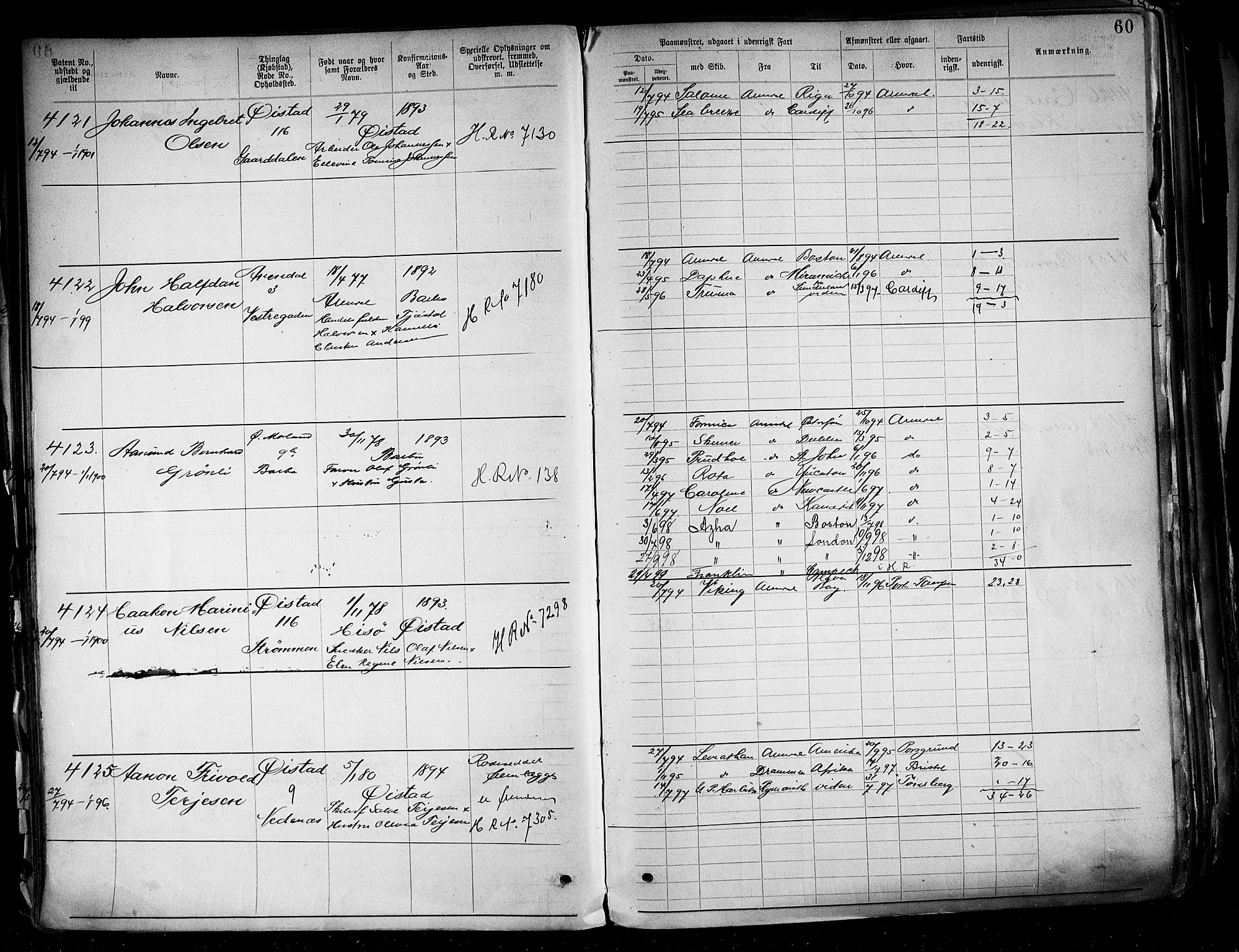 Arendal mønstringskrets, SAK/2031-0012/F/Fa/L0004: Annotasjonsrulle nr 3828-4715 og nr 1-1296, S-4, 1892-1918, s. 66