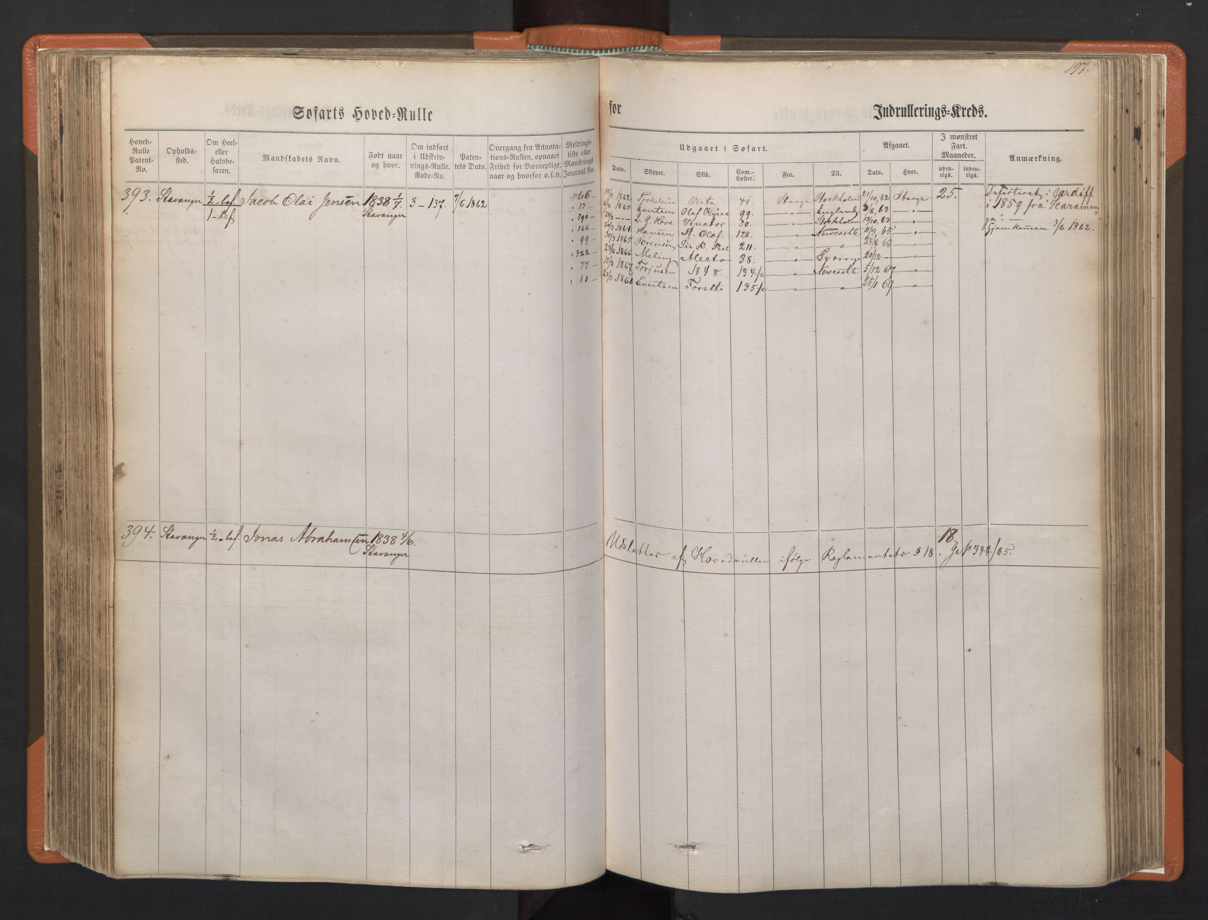 Stavanger sjømannskontor, AV/SAST-A-102006/F/Fb/Fbb/L0001: Sjøfartshovedrulle, patentnr. 1-720 (del 1), 1860-1863, s. 201