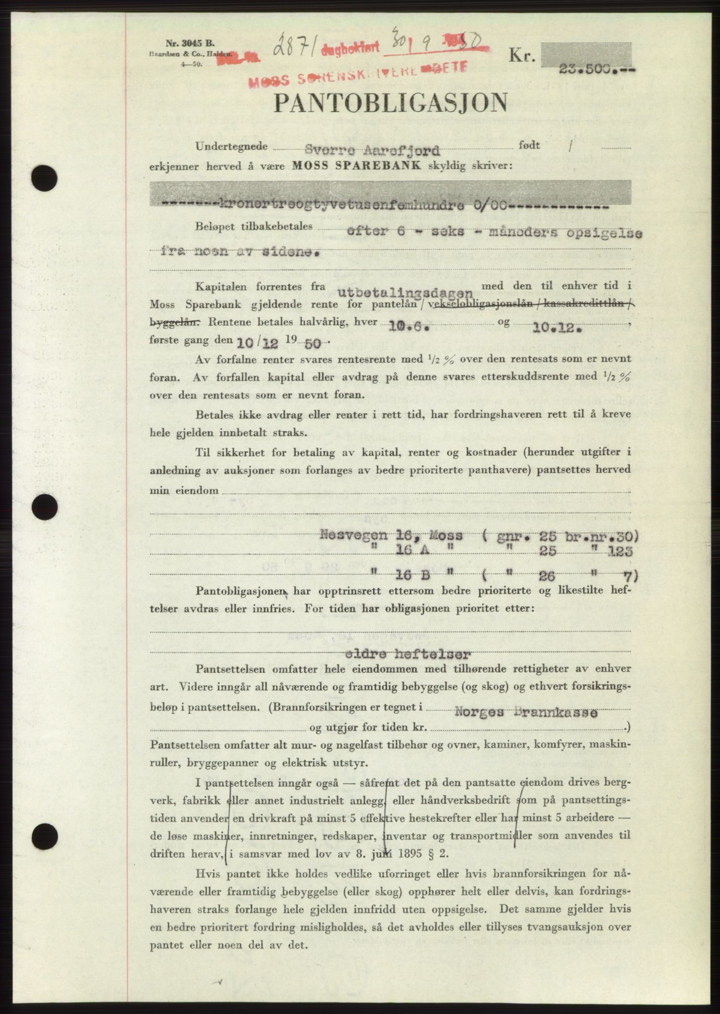 Moss sorenskriveri, SAO/A-10168: Pantebok nr. B25, 1950-1950, Dagboknr: 2871/1950
