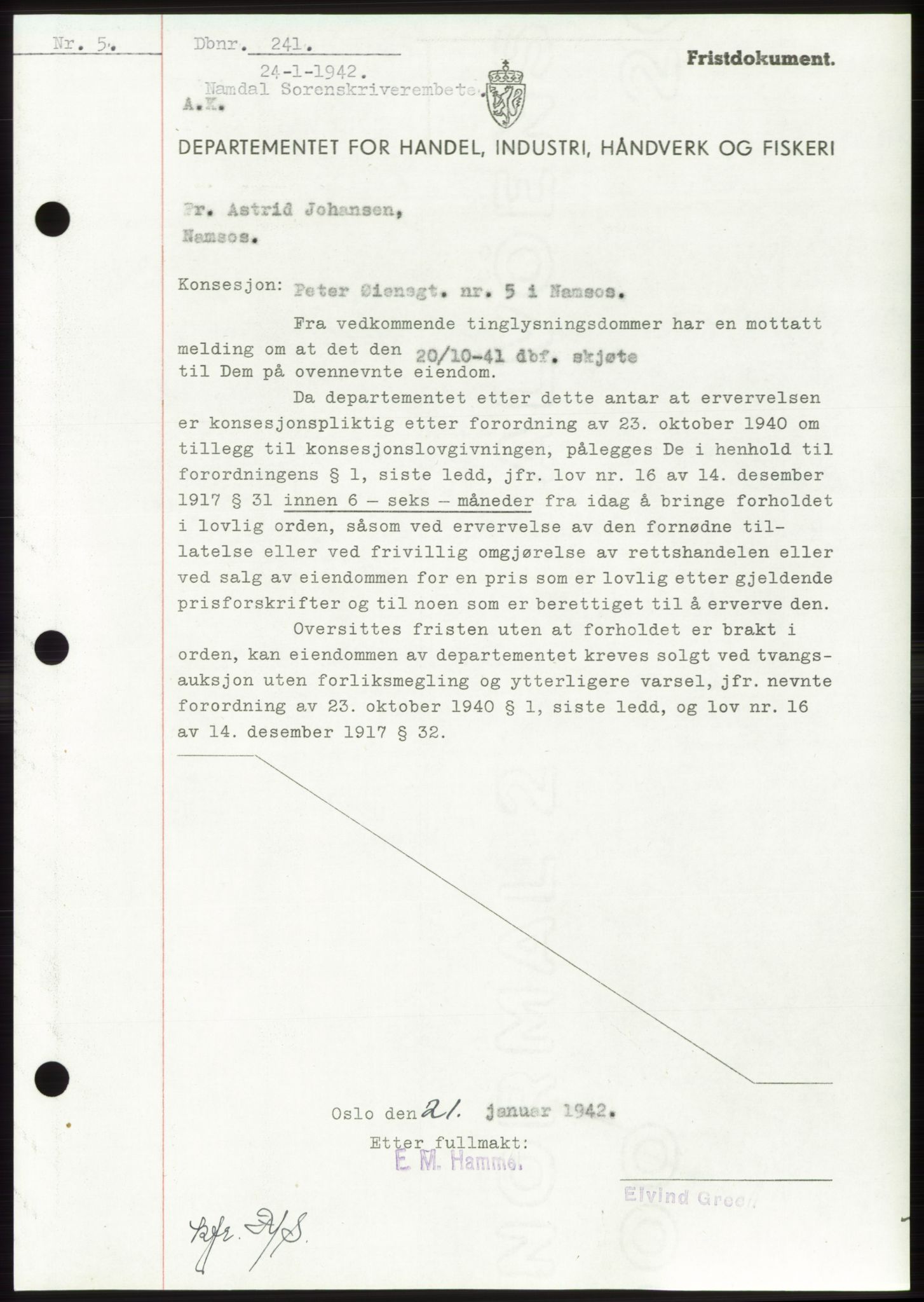 Namdal sorenskriveri, SAT/A-4133/1/2/2C: Pantebok nr. -, 1941-1942, Dagboknr: 241/1942