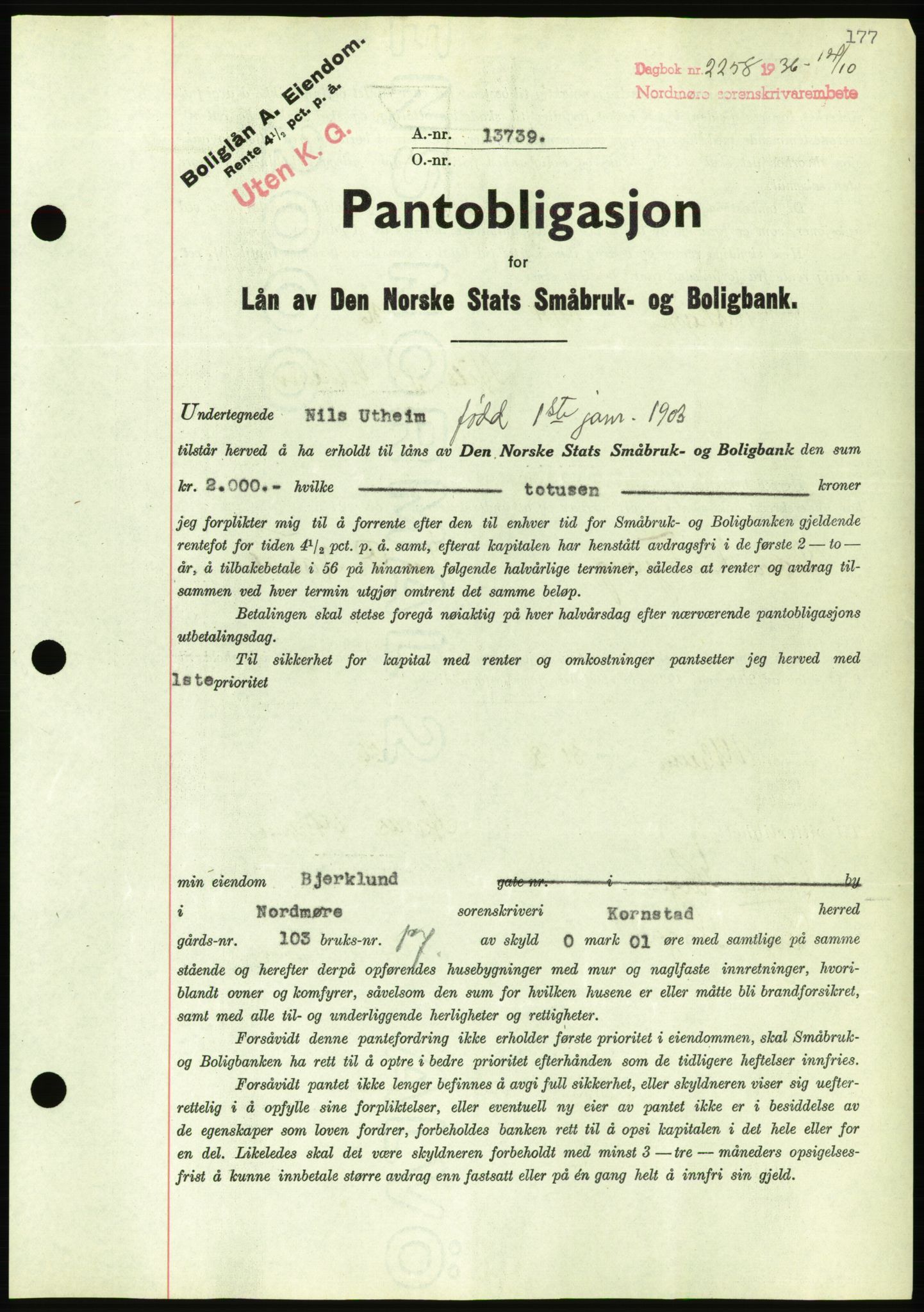 Nordmøre sorenskriveri, AV/SAT-A-4132/1/2/2Ca/L0090: Pantebok nr. B80, 1936-1937, Dagboknr: 2258/1936