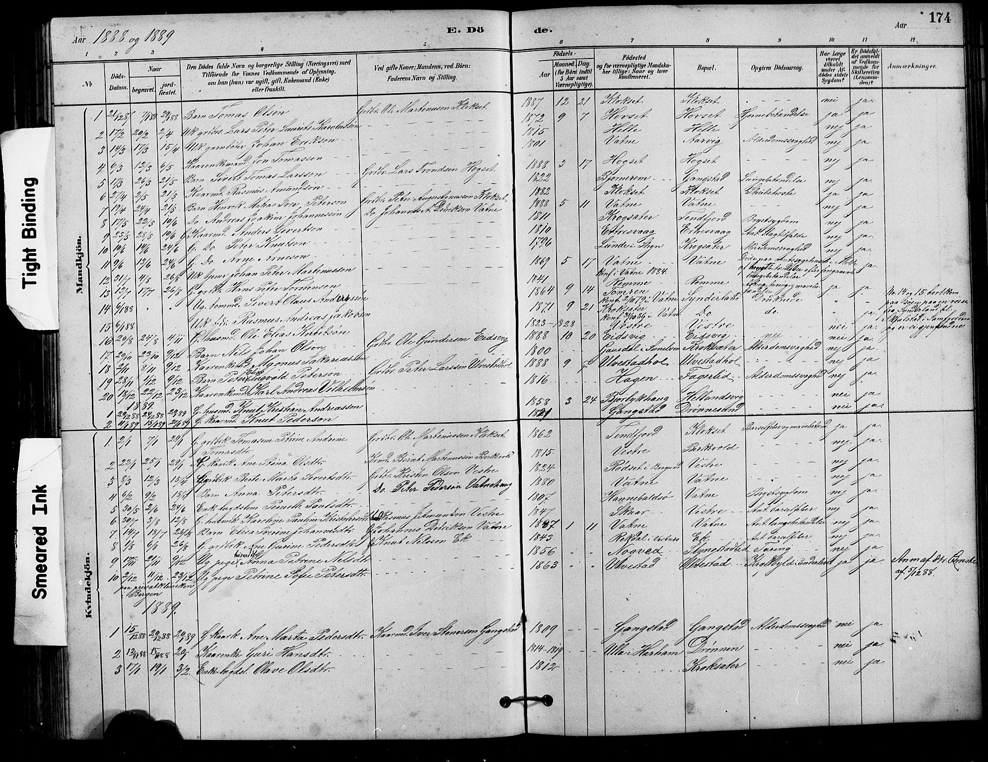 Ministerialprotokoller, klokkerbøker og fødselsregistre - Møre og Romsdal, SAT/A-1454/525/L0376: Klokkerbok nr. 525C02, 1880-1902, s. 174