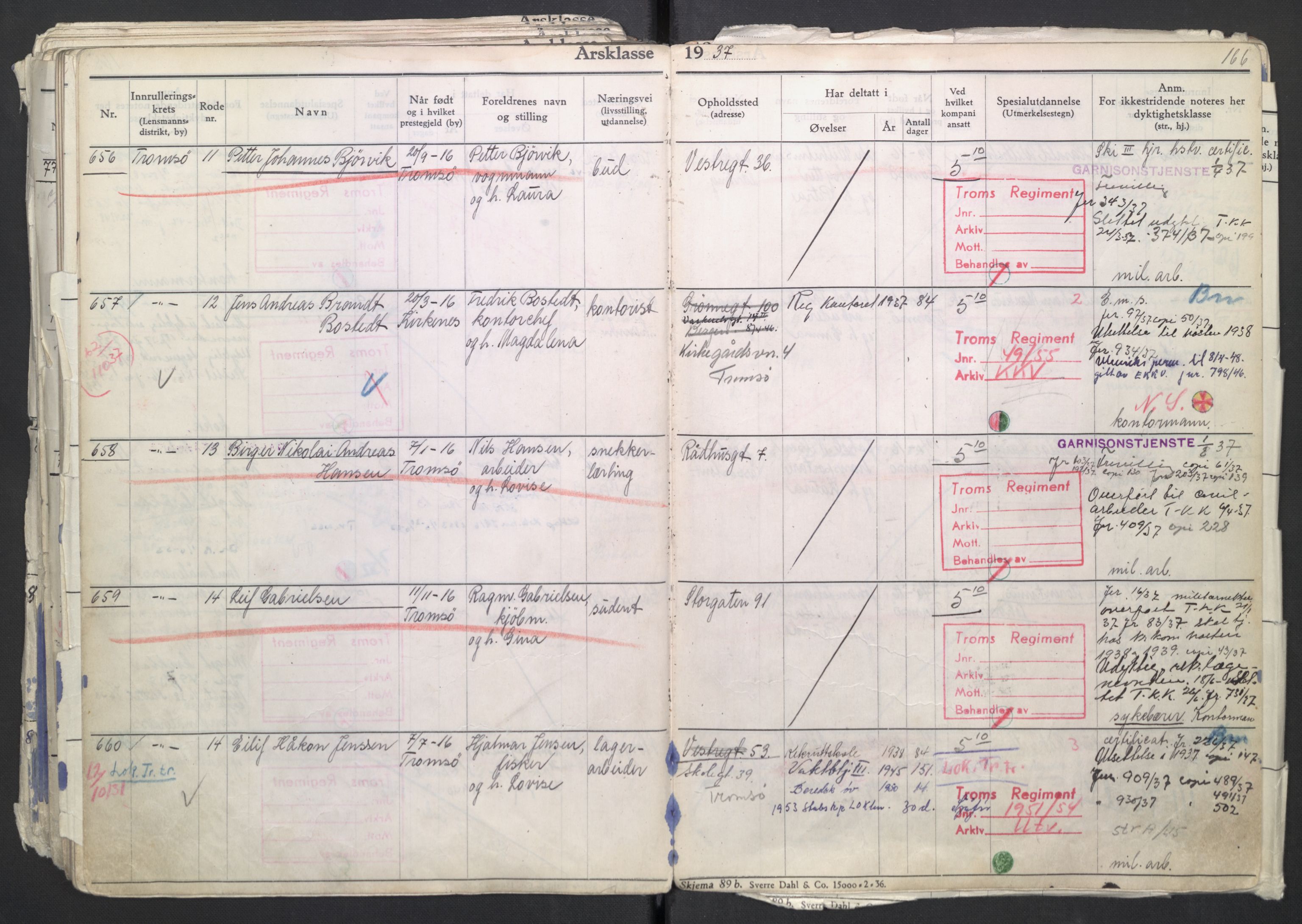 Forsvaret, Troms infanteriregiment nr. 16, AV/RA-RAFA-3146/P/Pa/L0007/0002: Ruller / Rulle for regimentets menige mannskaper, årsklasse 1937, 1937, s. 166