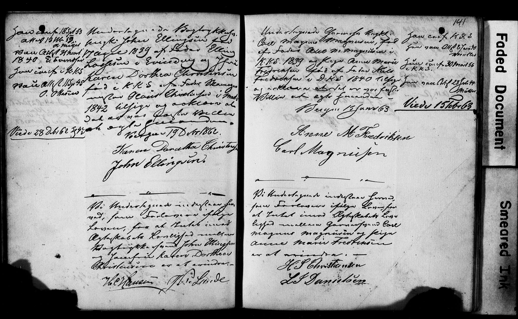 Korskirken sokneprestembete, SAB/A-76101: Forlovererklæringer nr. II.5.2, 1859-1865, s. 141